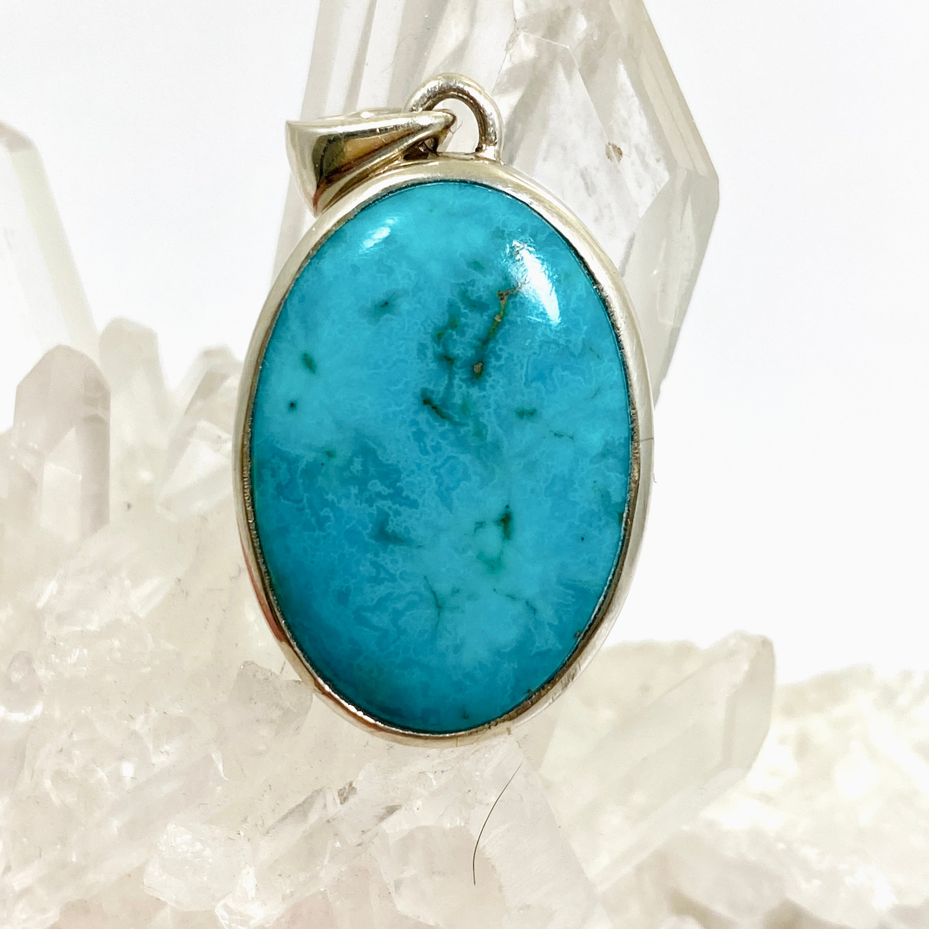 Natural Arizona Turquoise Oval Cabochon Pendant - Handcrafted Sterling Silver Jewelry PPGJ1029 for Women's Fashion & Gift Giving