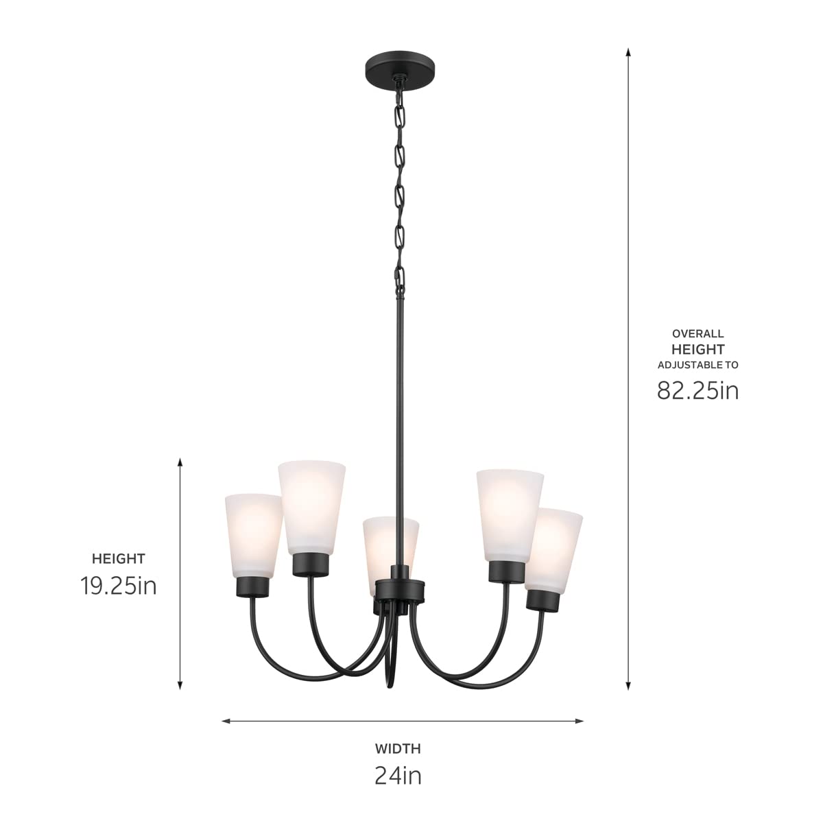 Kichler Erma 5-Light Black Chandelier with Satin Etched Glass - Traditional Ceiling Light Fixture for Living Room, Dining Room, Bedroom or Entryway (24