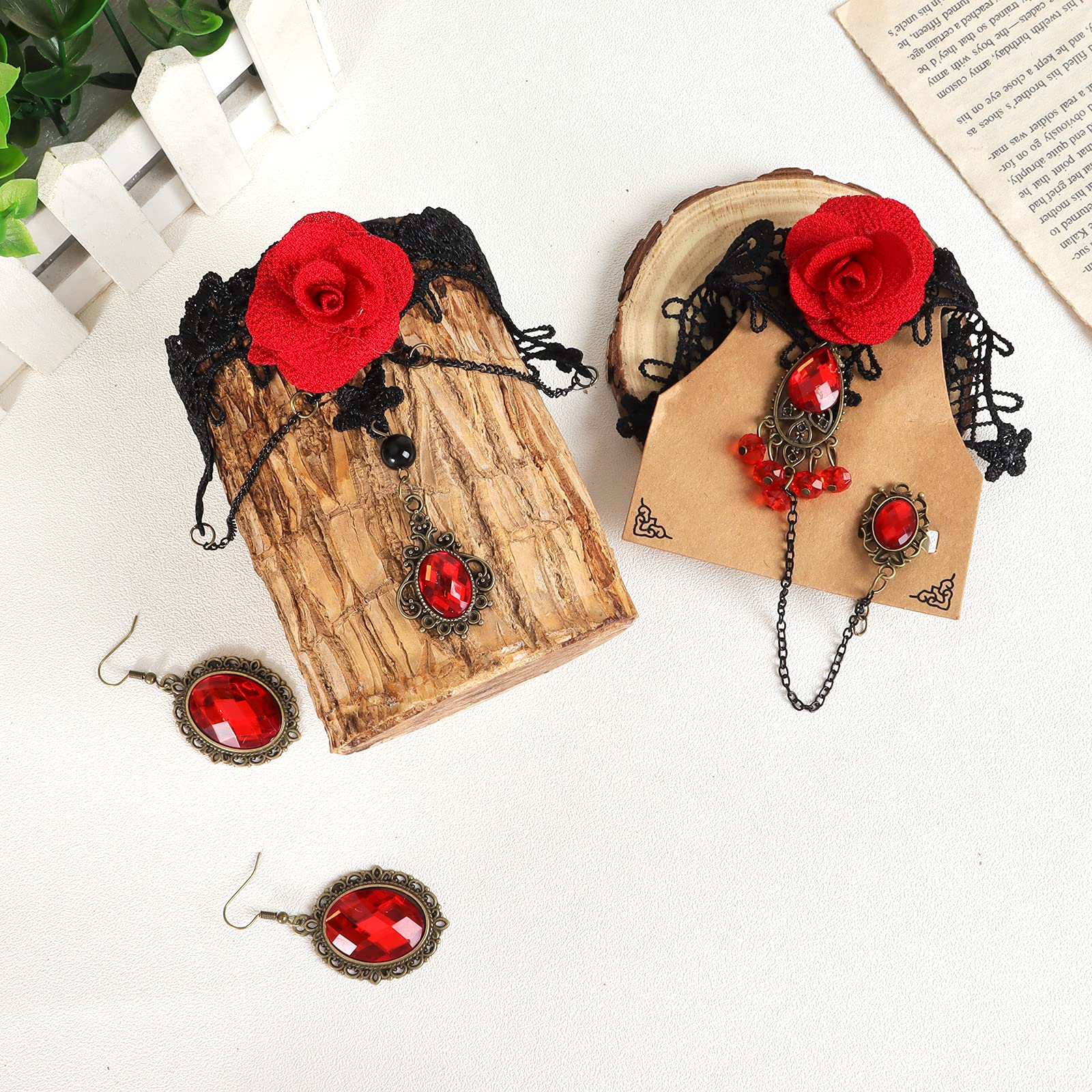 HUASAI Gothic Witch Costume Necklace Set - Black Choker Necklaces for Women, Halloween Jewelry, Goth Accessories, Cosplay & Witch Costume Jewelry - Perfect for Halloween Parties, Witch Themed Events & Gothic Fashion