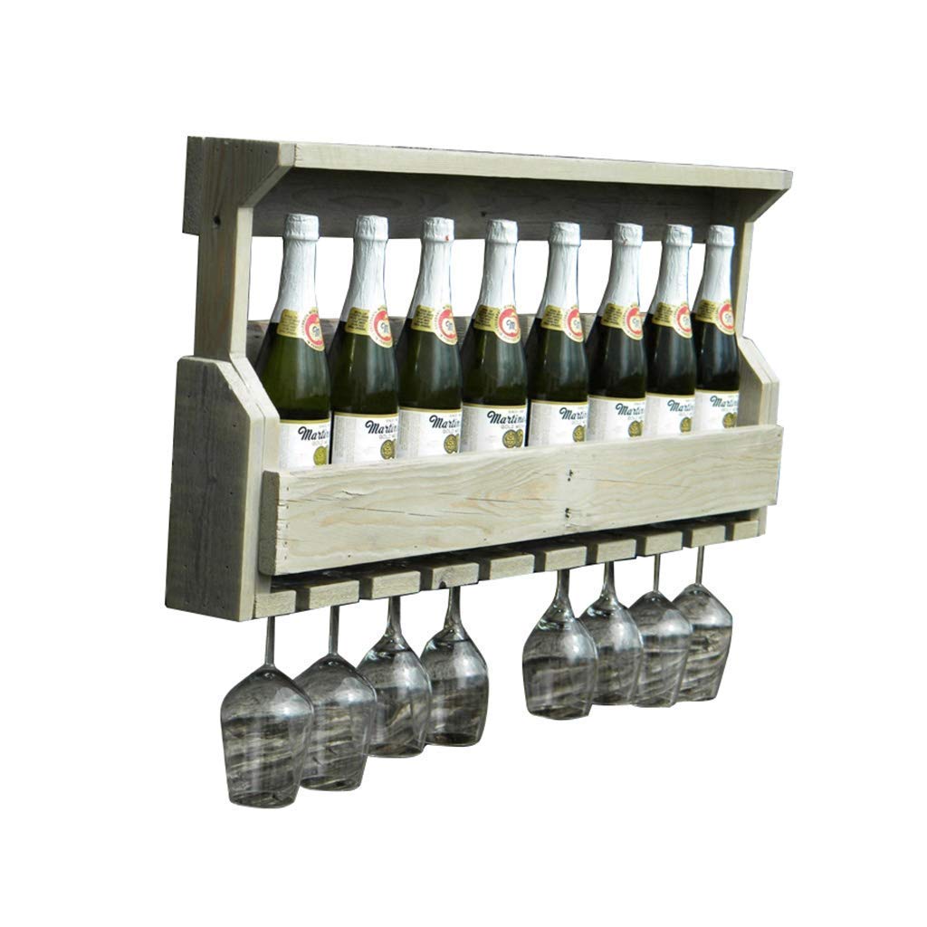 Vintage Wall Mounted Wood Wine Rack & Glass Holder - Ivory White Kitchen Bar Restaurant Decor (74x13x42cm) - Perfect for Wine Storage, Display & Home Bar Organization