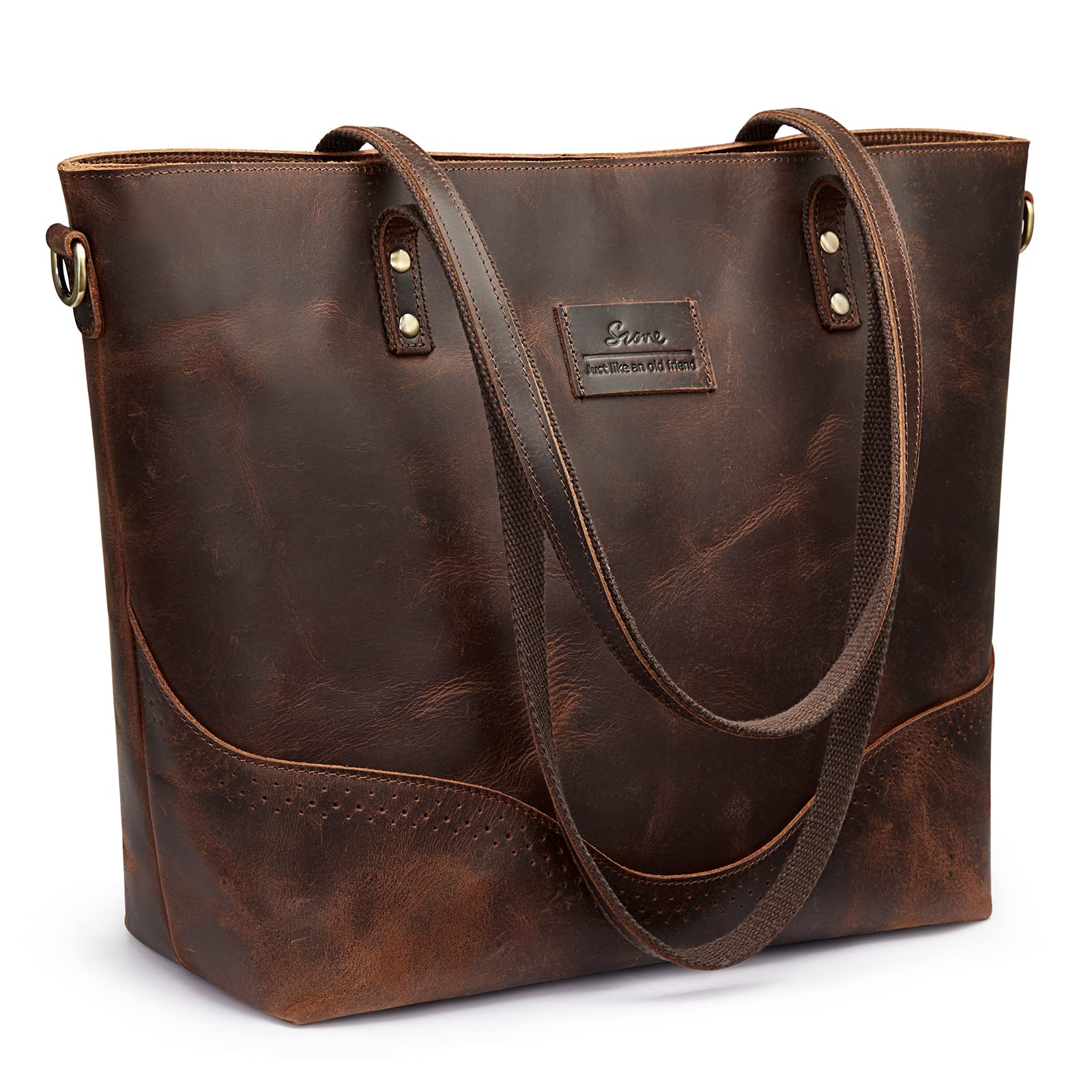 Premium Genuine Leather Tote Bag for Women - Large Vintage Work Handbag with Zipper Pocket - Stylish Shoulder & Crossbody Purse for Office, Travel & Daily Use