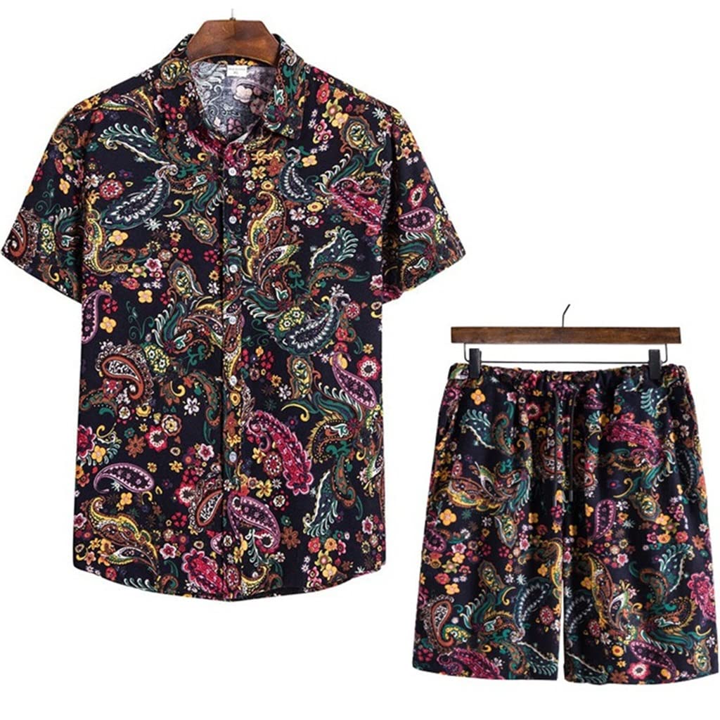 Men's 2-Piece Short Sleeve Shirt & Shorts Set - Casual Streetwear Beach Outfit for Summer | Lightweight Comfortable Lounge Wear (Color: A, Size: M) - Perfect for Vacation, Pool Parties & Everyday Casual Style