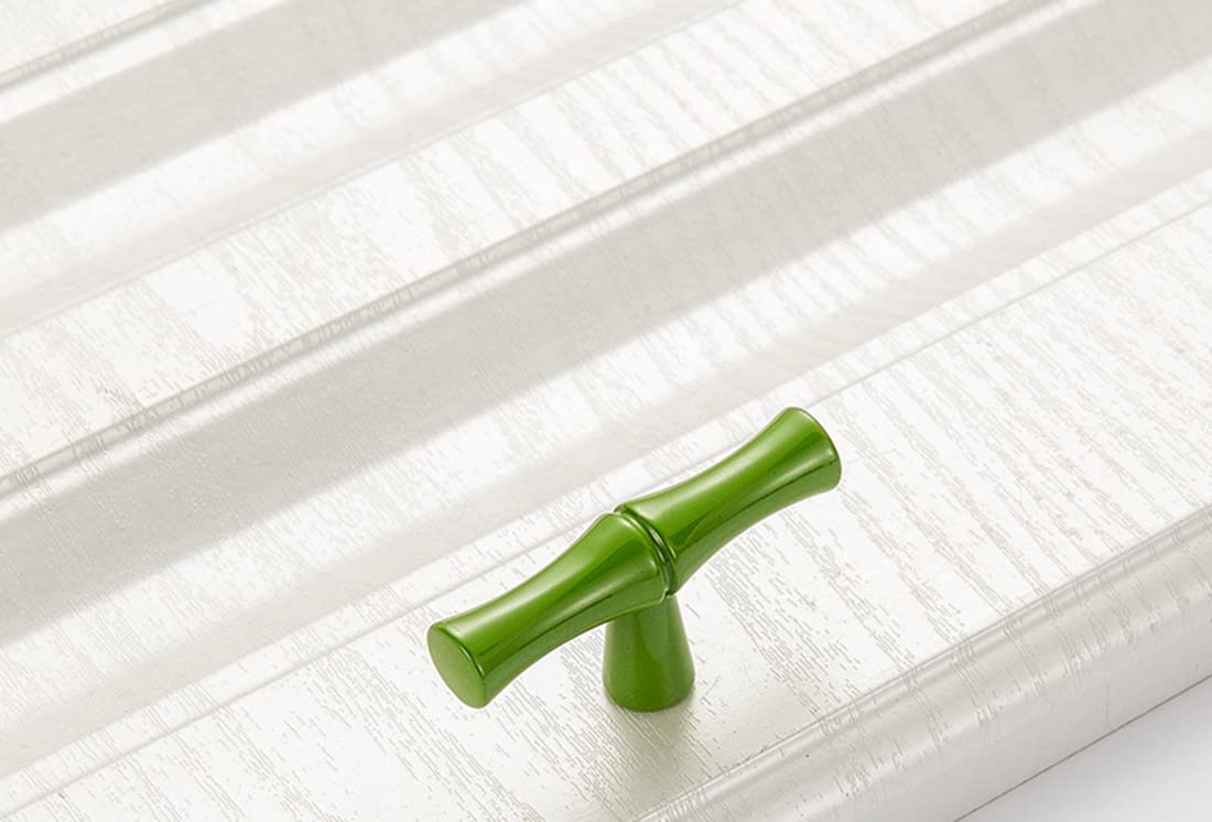 5Pcs Bamboo Cabinet Knobs - Solid Zinc Alloy Single Hole Drawer Pulls, Dresser & Closet Door Handles - Decorative Furniture Hardware (Green) for Kitchen Cabinets, Bathroom Vanities & Bedroom Dressers