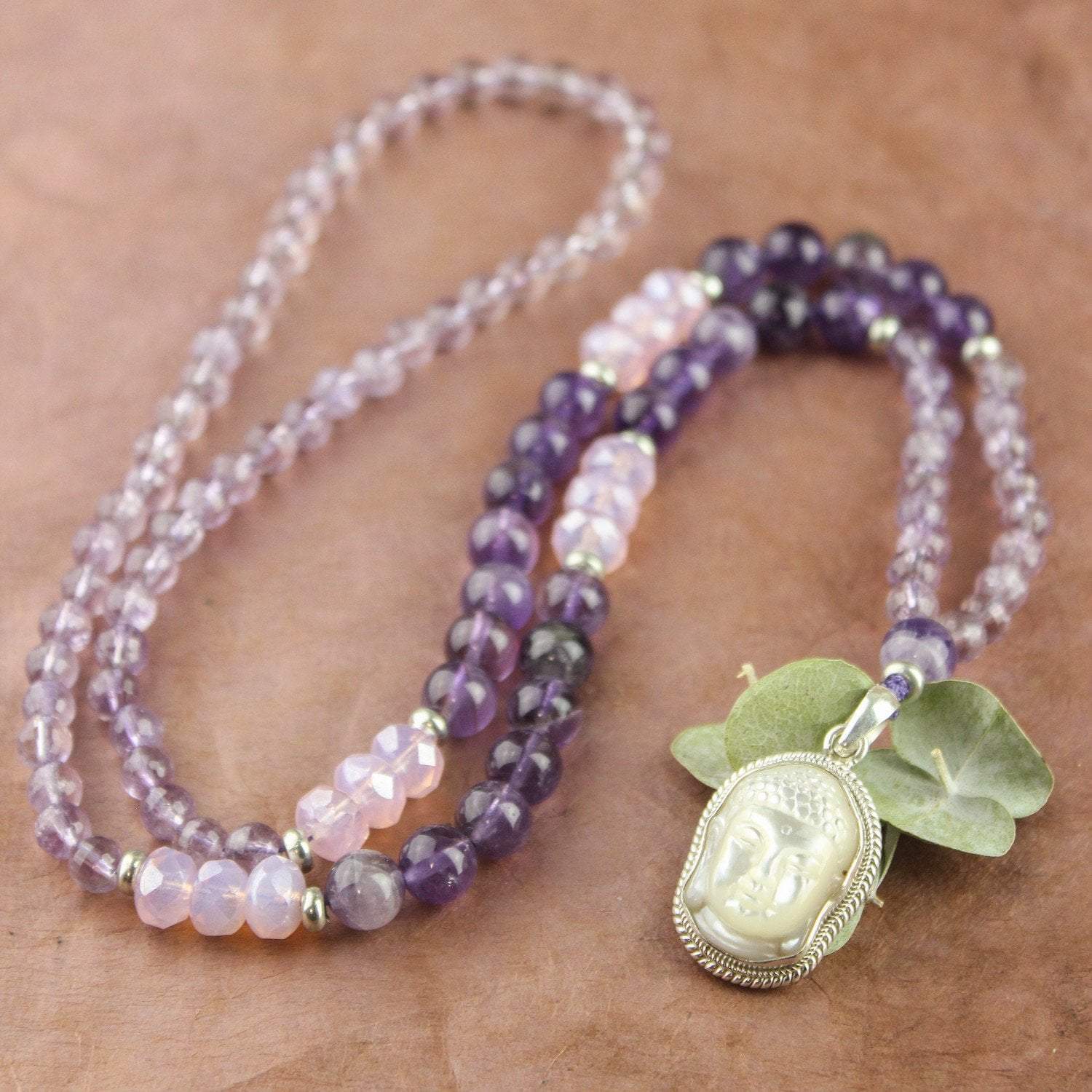 Natural Amethyst Mala Beads - 108 Healing Meditation Prayer Necklace for Yoga, Mindfulness & Spiritual Balance | Handmade Gemstone Jewelry Gift
