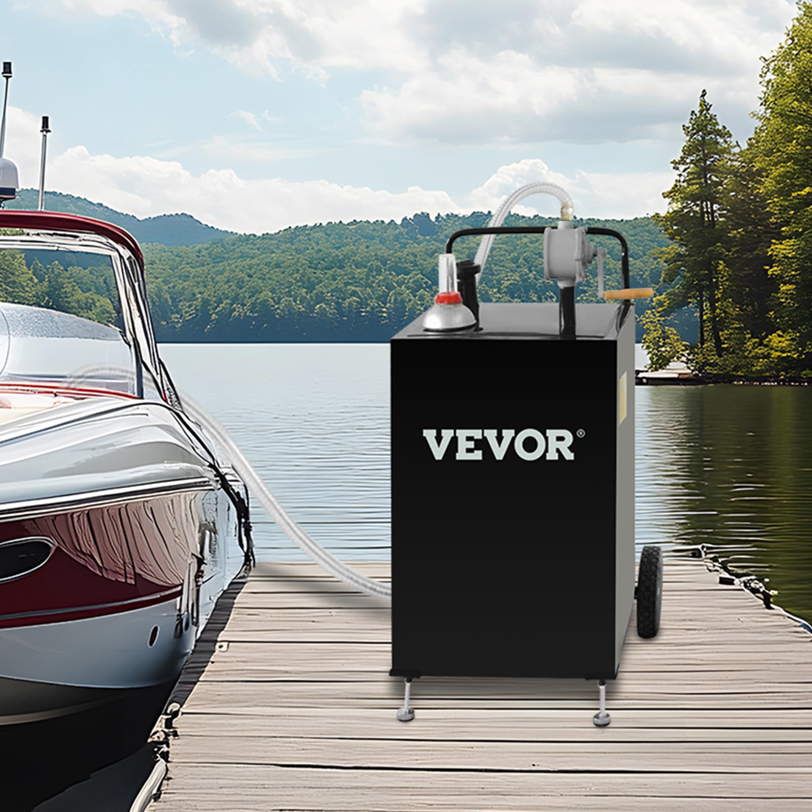 VEVOR 30 Gallon Gas Caddy with Wheels | Portable Fuel Storage Tank with Manual Pump | Gasoline & Diesel Container for Cars, Lawn Mowers, ATVs, Boats | Heavy-Duty Black Fuel Transport for Home, Garage & Job Sites
