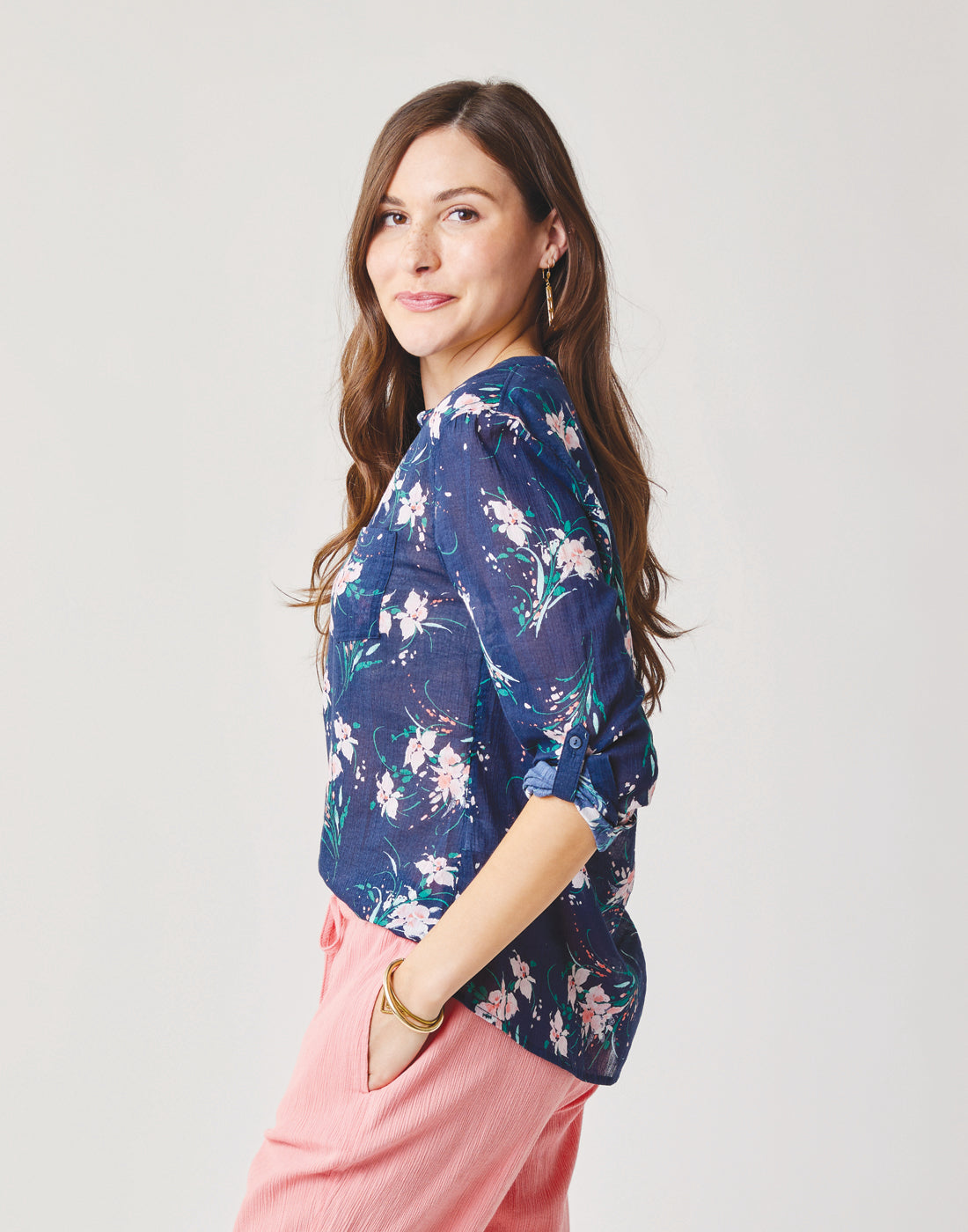 Dylan Gauze Shirt Floral Print Women's Summer Boho Blouse - Perfect for Beach Vacations, Music Festivals & Casual Outings