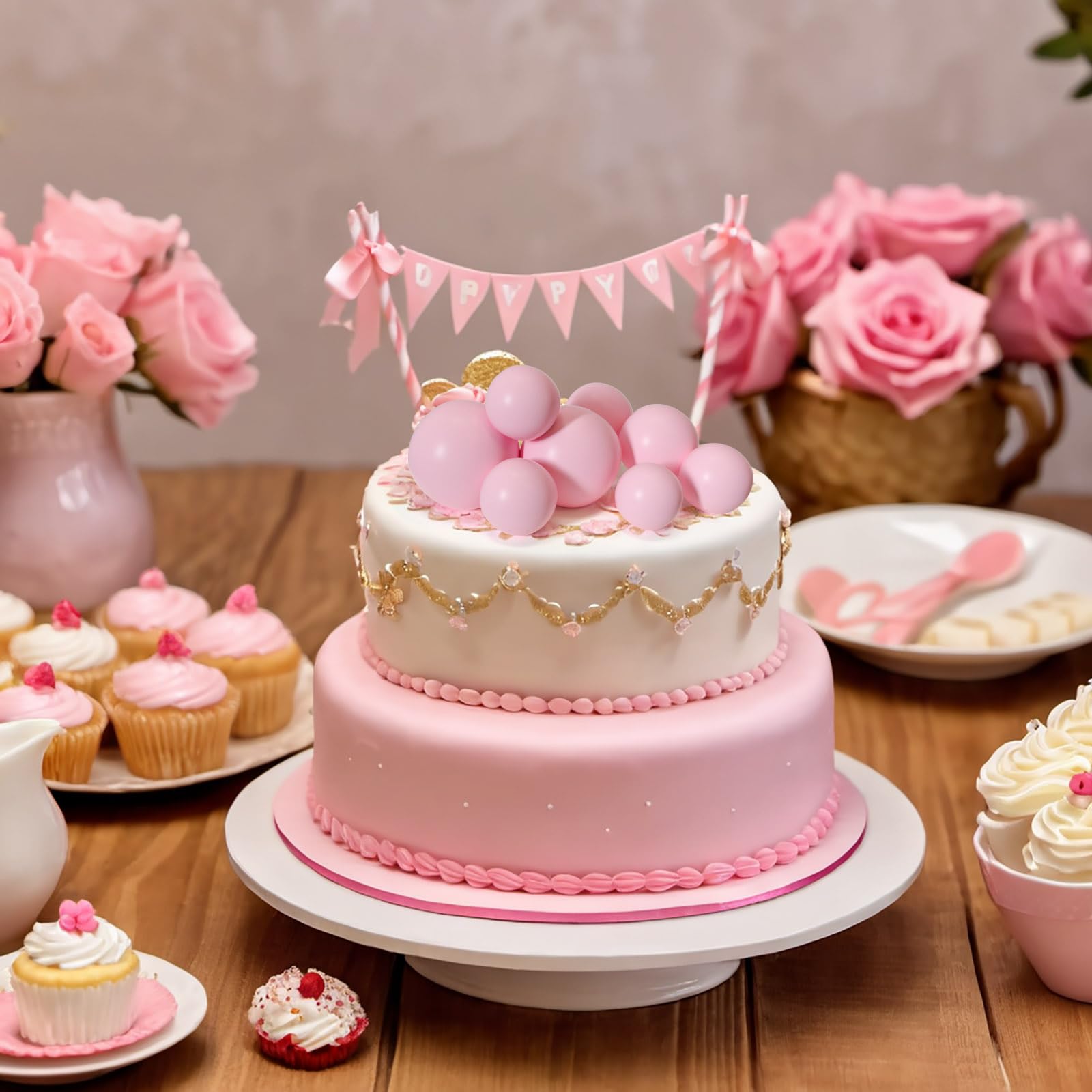 20 Pcs Light Pink Mini Balloon Cake Toppers - Ball Cake Decorations with Sticks for Wedding, Birthday Party, Baby Shower | Perfect for Cupcakes, Desserts, and DIY Cake Decorating
