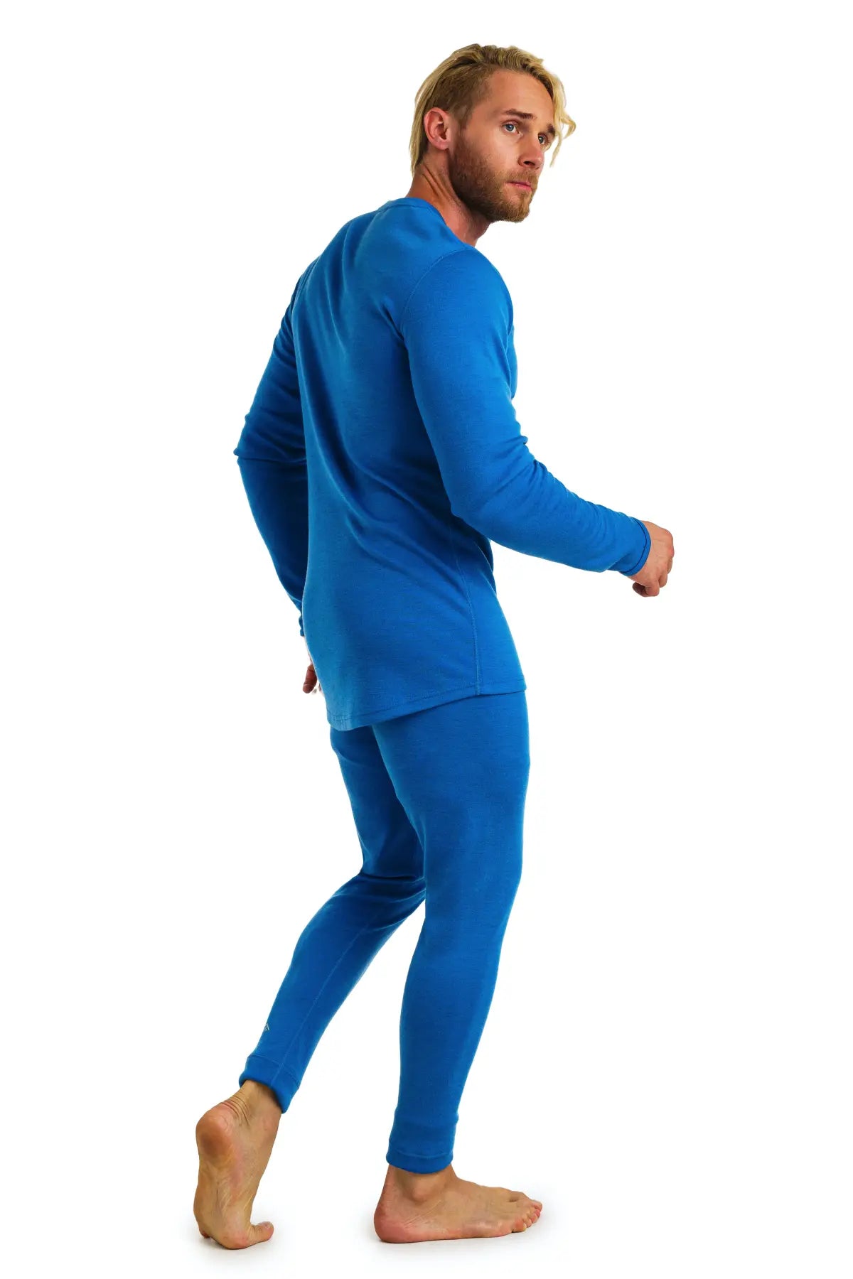 Men's Merino Wool Thermal Underwear Set 320 GSM - Ocean Blue | Winter Base Layer for Hiking, Skiing & Cold Weather Activities