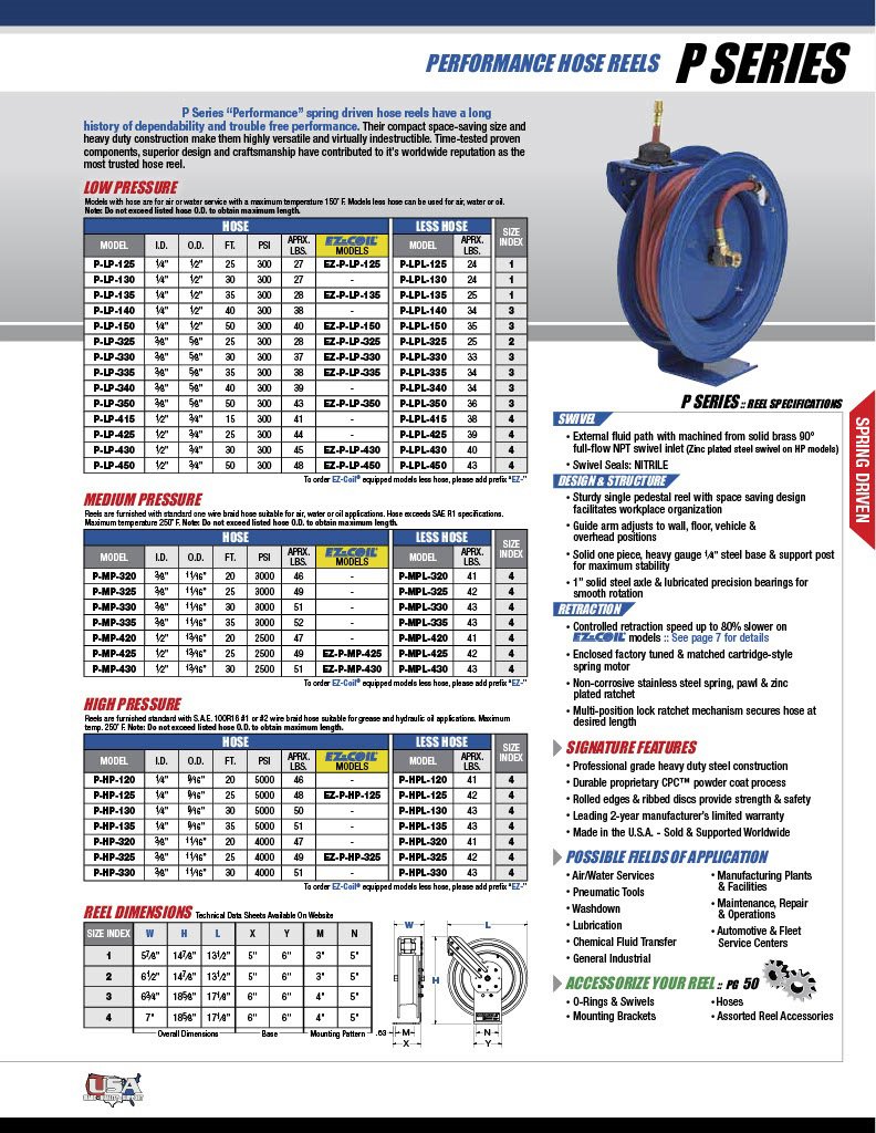 Coxreels P-MP-420 Medium Pressure Retractable Air Water Oil Hose Reel - 1/2 Inch ID, 20 Foot Hose Capacity, 2500 PSI, Includes Hose, Made in USA - Perfect for Automotive Shops, Industrial Applications & Home Garages