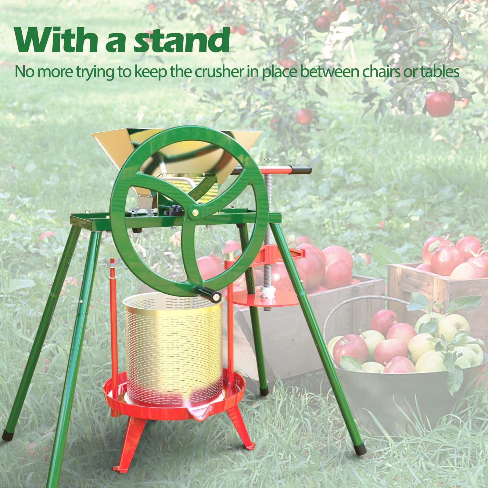 Premium Heavy-Duty Stainless Steel Fruit & Wine Press with Cross-Beam Design - Includes Apple Crusher & Sturdy Stand for Home Brewing, Cider Making & Juice Extraction