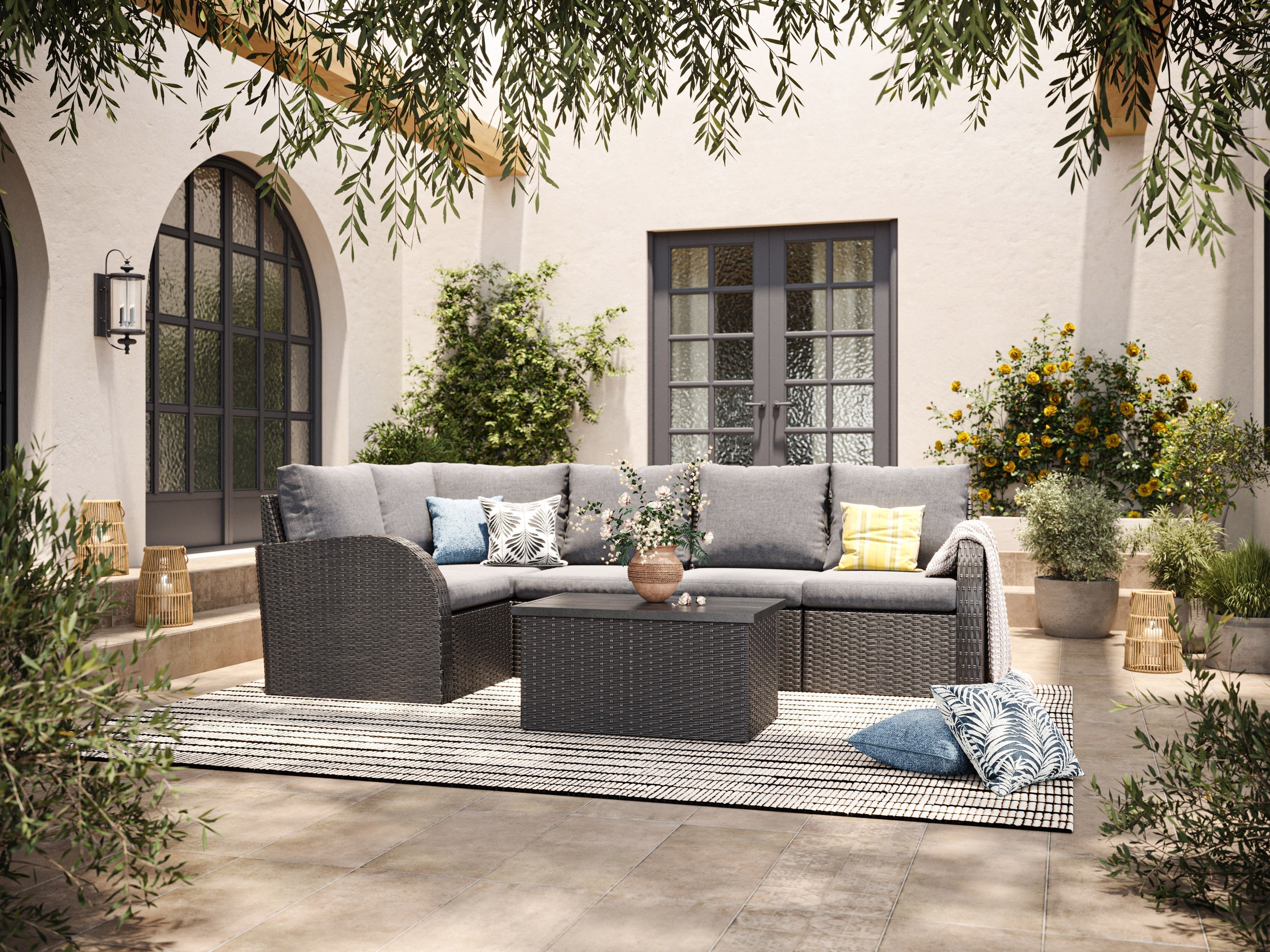 Premium Grey Outdoor Sectional Corner Chair - Waterproof & UV Resistant Patio Furniture for Backyard, Garden, Poolside - Comfortable Modular Sofa Set for Relaxing and Entertaining Outdoors