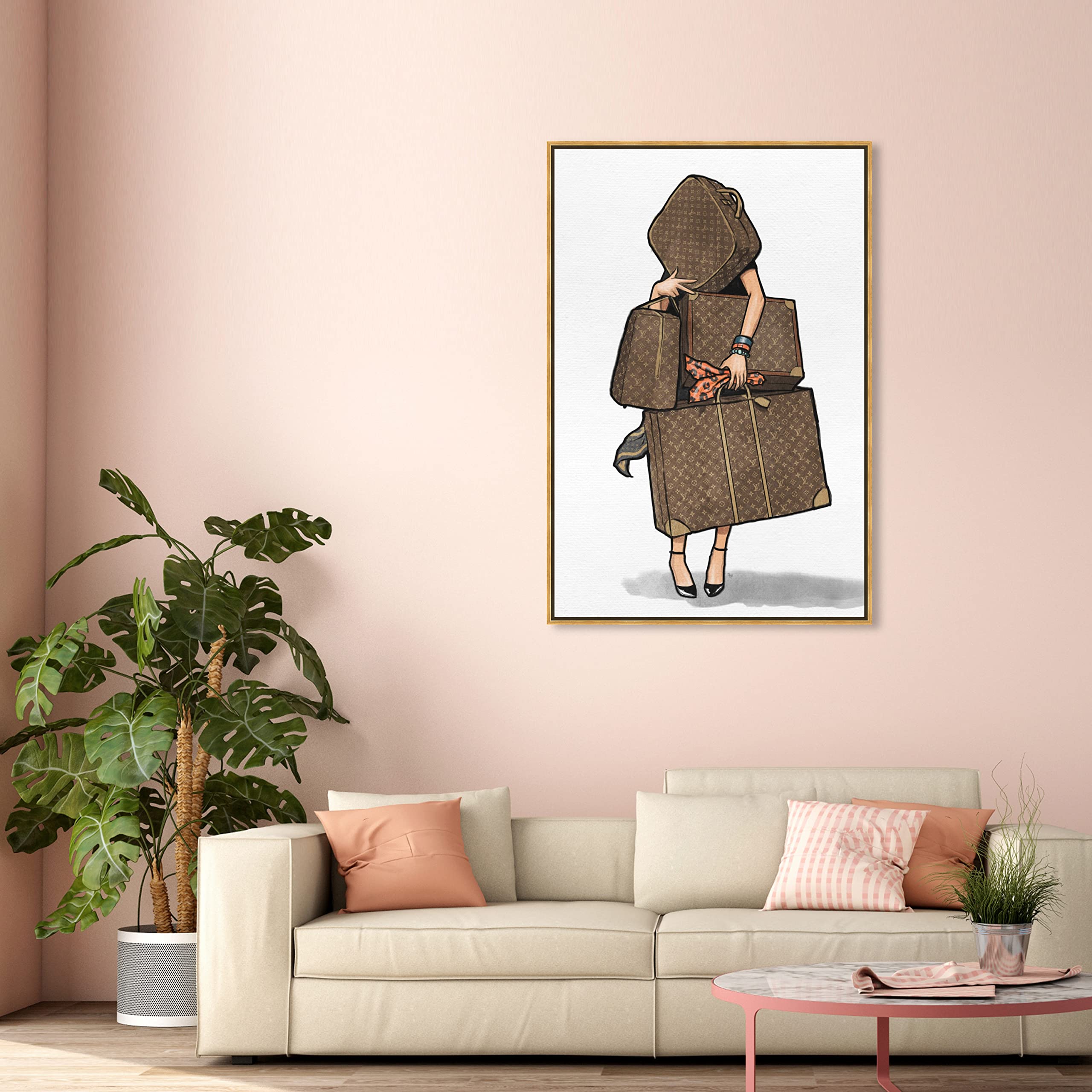 Oliver Gal Artist Co. Fashion & Glam Framed Wall Art Canvas Print - Orange Travel Essentials Home Decor (36x54 Inches, Brown & White) | Perfect for Living Room, Bedroom & Office Wall Decor
