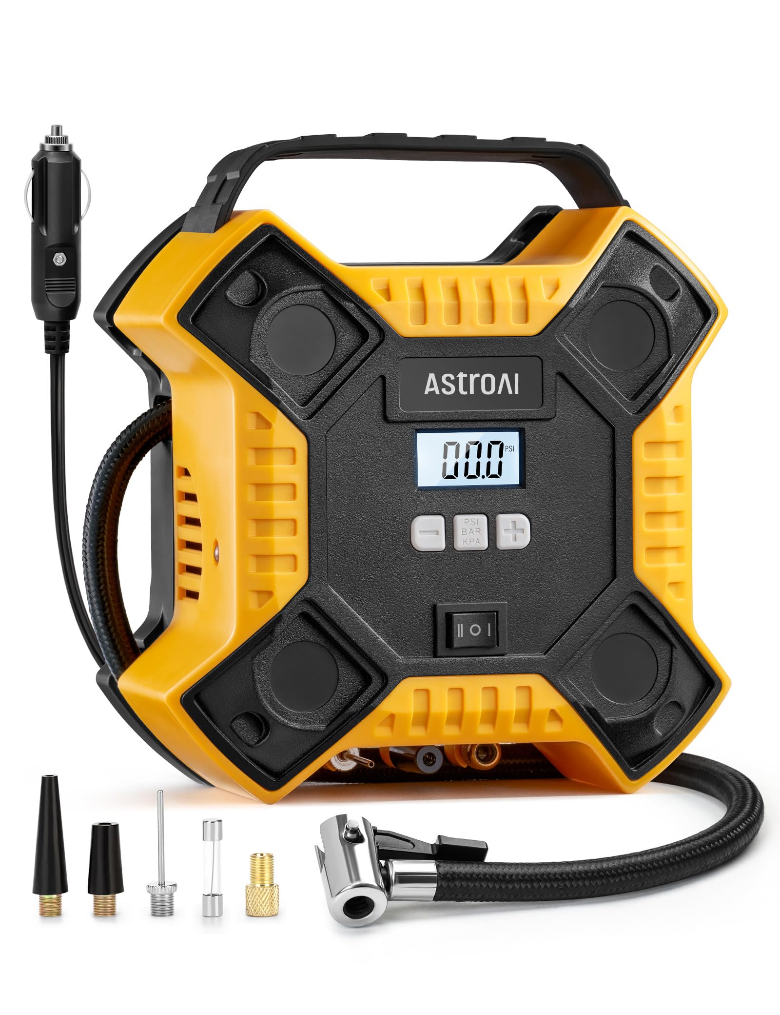 AstroAI Portable Tire Inflator Air Compressor - 12V DC 160PSI Car Air Pump with LED Light & Metal Housing for Cars, Bikes, Motorcycles | Quick Inflation for Road Trips, Emergency Use & Home Garage