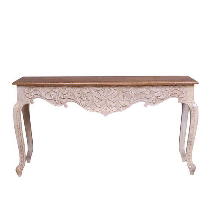 Hand Carved Antique Console Table - Solid Wood Work Desk for Home Office, Entryway & Living Room Decor | Vintage Style Furniture for Hallway & Dining Room