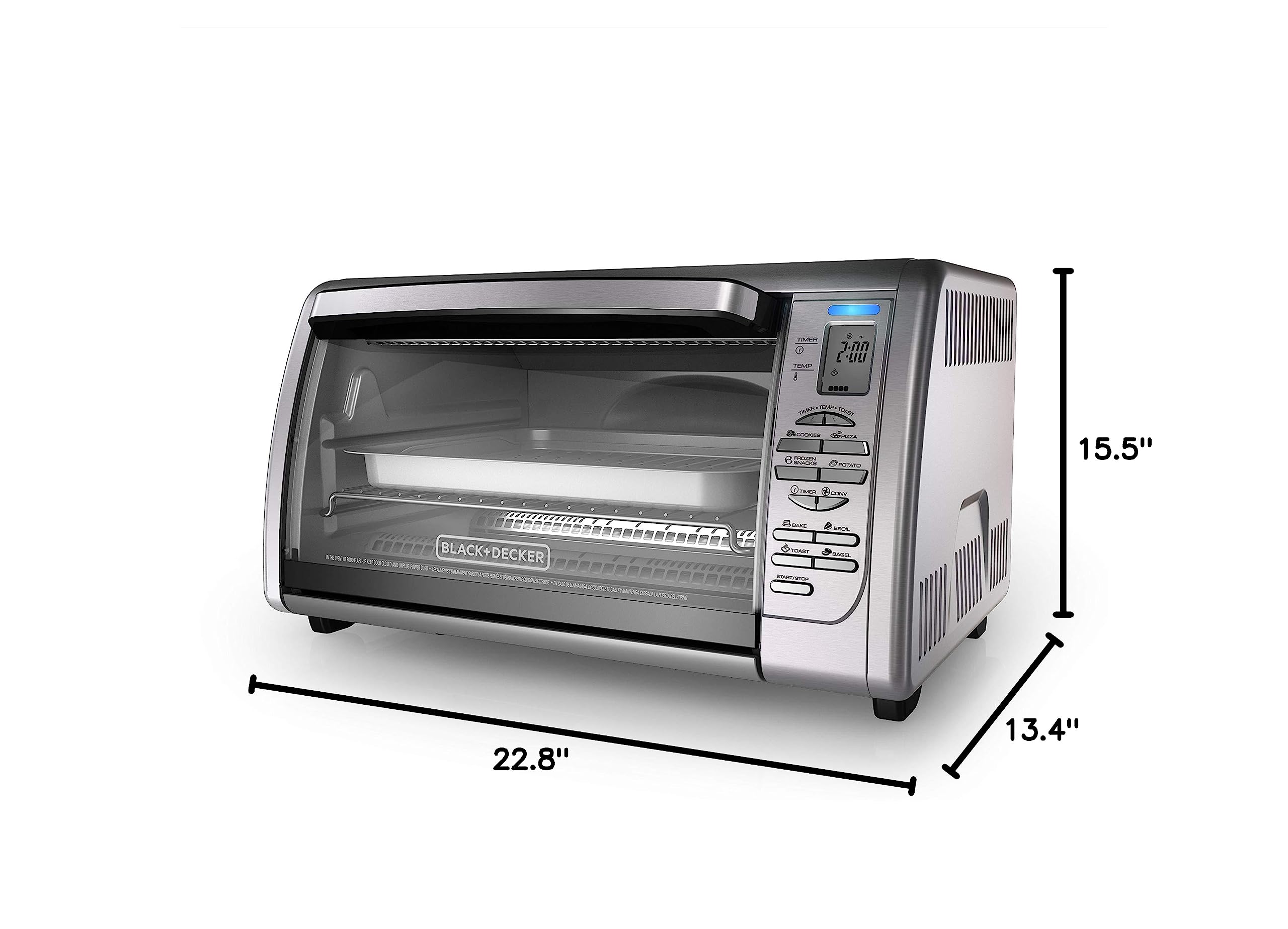 Black+Decker Countertop Convection Toaster Oven with 8 One-Touch Cooking Functions, Stainless Steel Design - Perfect for Baking, Broiling, Toasting & Reheating in Small Kitchens, Dorms or Offices
