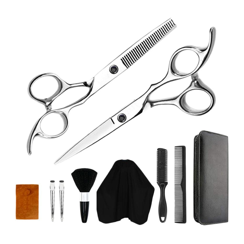 Trendy Retail® 10-Piece Professional Hair Cutting Scissors Set with Cape, Clips & Comb - Barber & Home Salon Kit for Precision Haircuts, Styling & Grooming