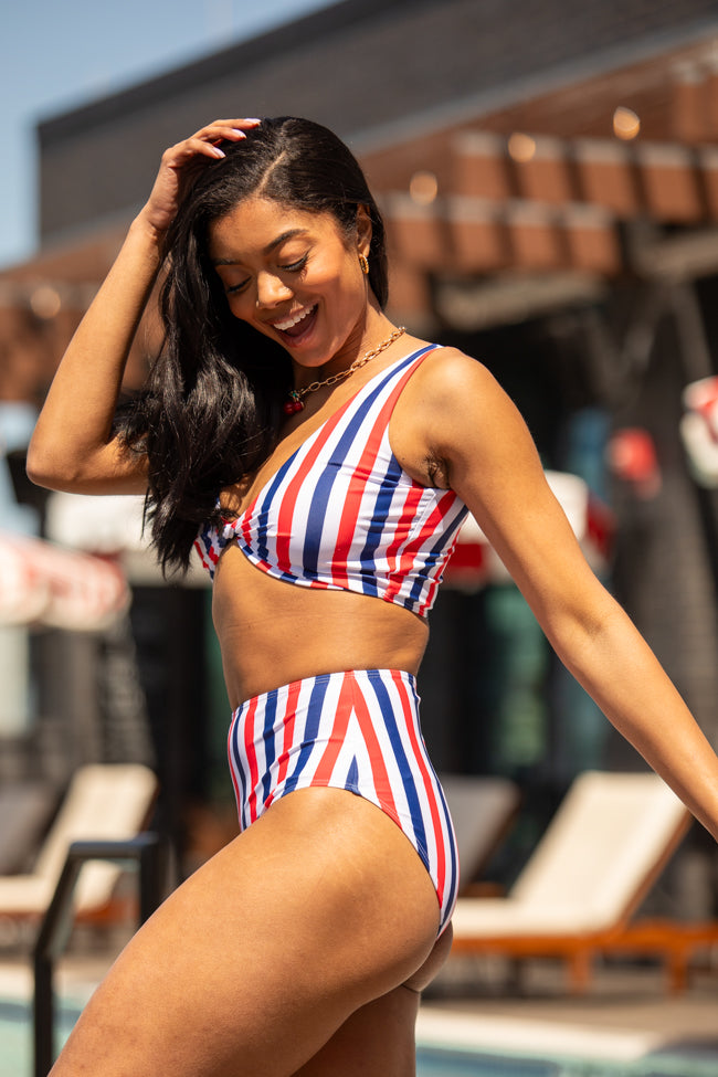 American Dreams Red White & Blue Striped Twist Front Bikini Top - Patriotic Swimwear for Beach & Pool - Final Sale