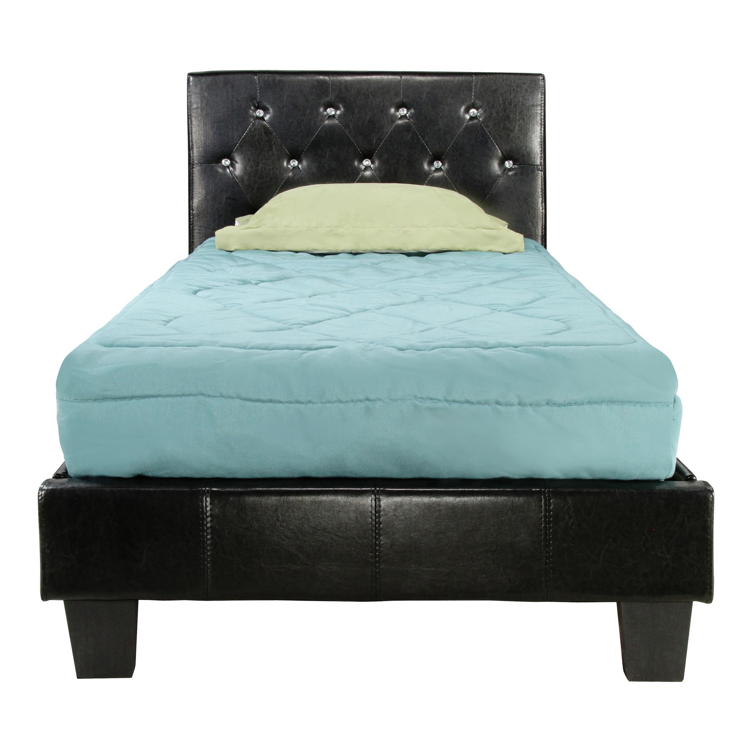 Furniture of America Kylen Faux Leather Twin Size Platform Bed Frame in Black - Modern Minimalist Bedroom Furniture for Small Spaces & Guest Rooms