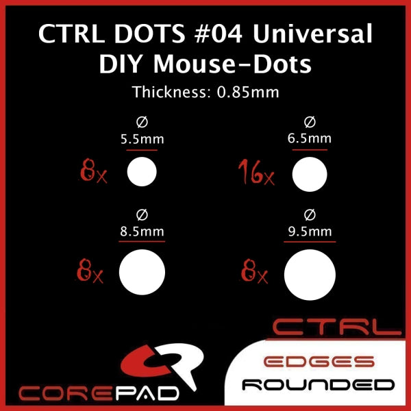 Corepad Skatez CTRL Mouse Feet #04 Universal DIY Dots - Premium Mouse Skates for Gaming & Productivity - Perfect for Esports, Office Work & Smooth Tracking on Hard & Cloth Mouse Pads