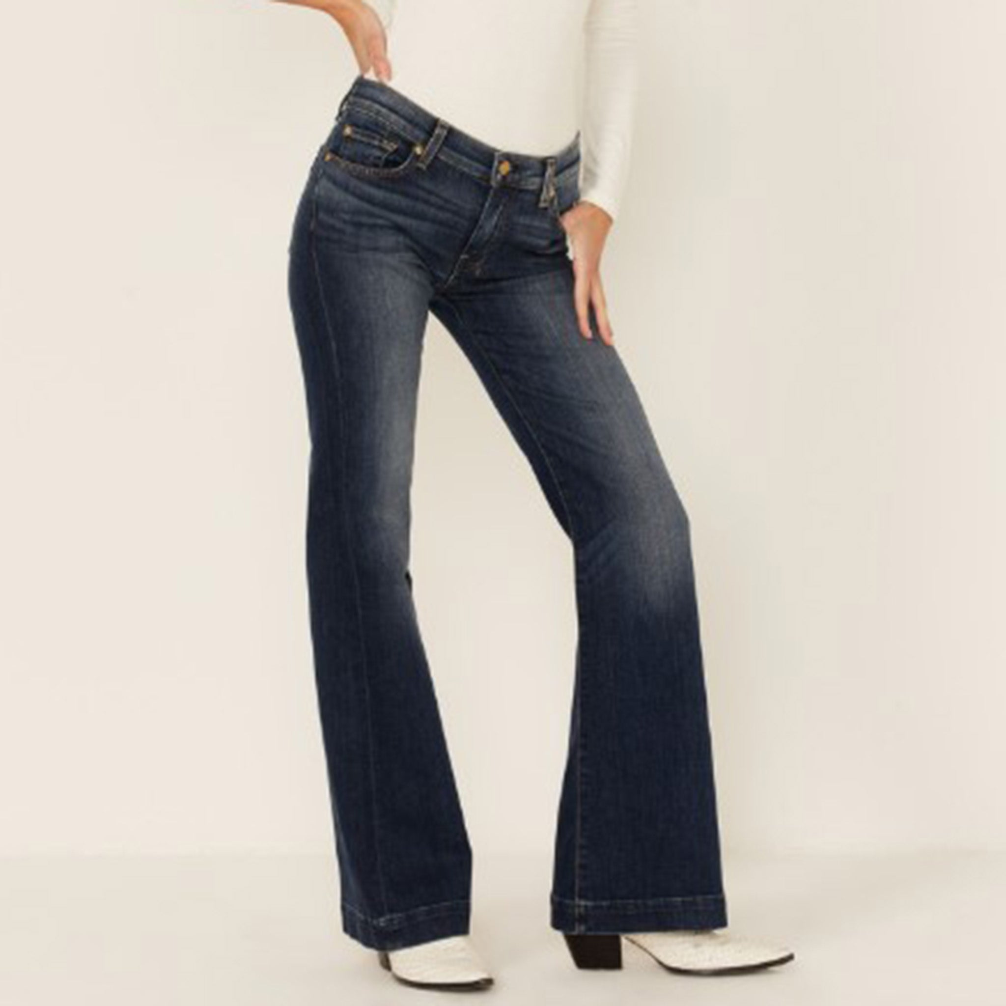 7 For All Mankind Women's MR1 Tailorless DOJO Trouser - Premium Stretch Denim Pants for Work & Casual Wear | Comfortable Office & Everyday Outfit