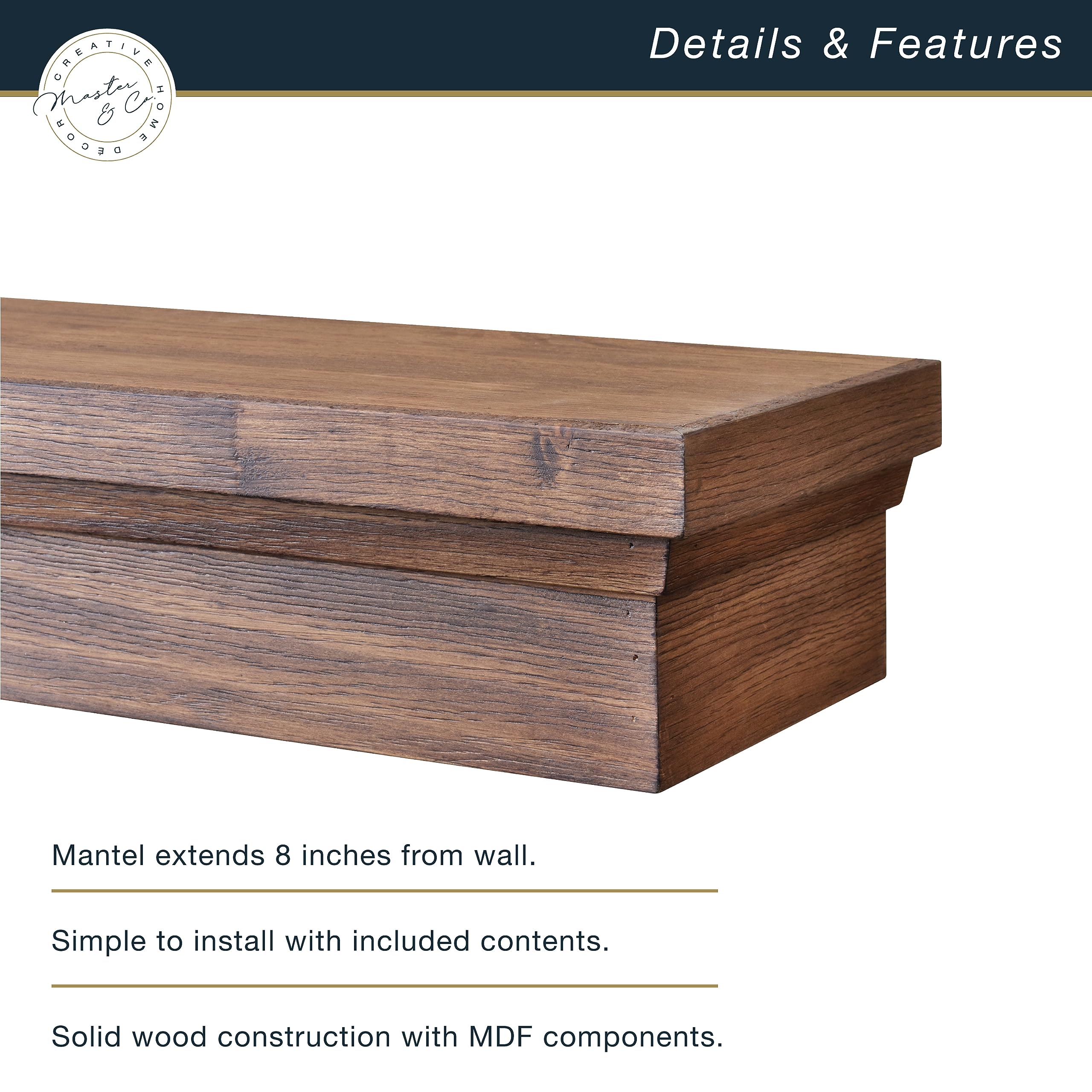 72-Inch Solid Wood Floating Fireplace Mantel Shelf - Walnut Woodgrain Finish for Living Room Decor | Heavy Duty Hanging System | Perfect for Displaying Photos, Art & Home Decor | Rustic Wall Shelf for Fireplace Surround & Cozy Home Styling