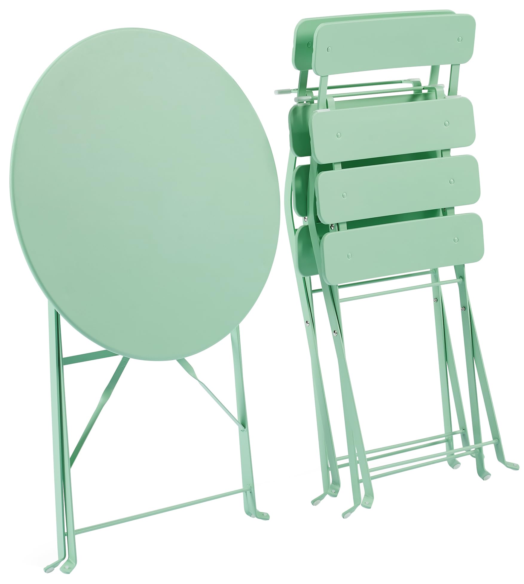 Crosley Karlee 3-Piece Indoor/Outdoor Bistro Set - Retro Metal Folding Patio Table & Chairs in Mint Green - Perfect for Small Balconies, Gardens & Backyard Dining