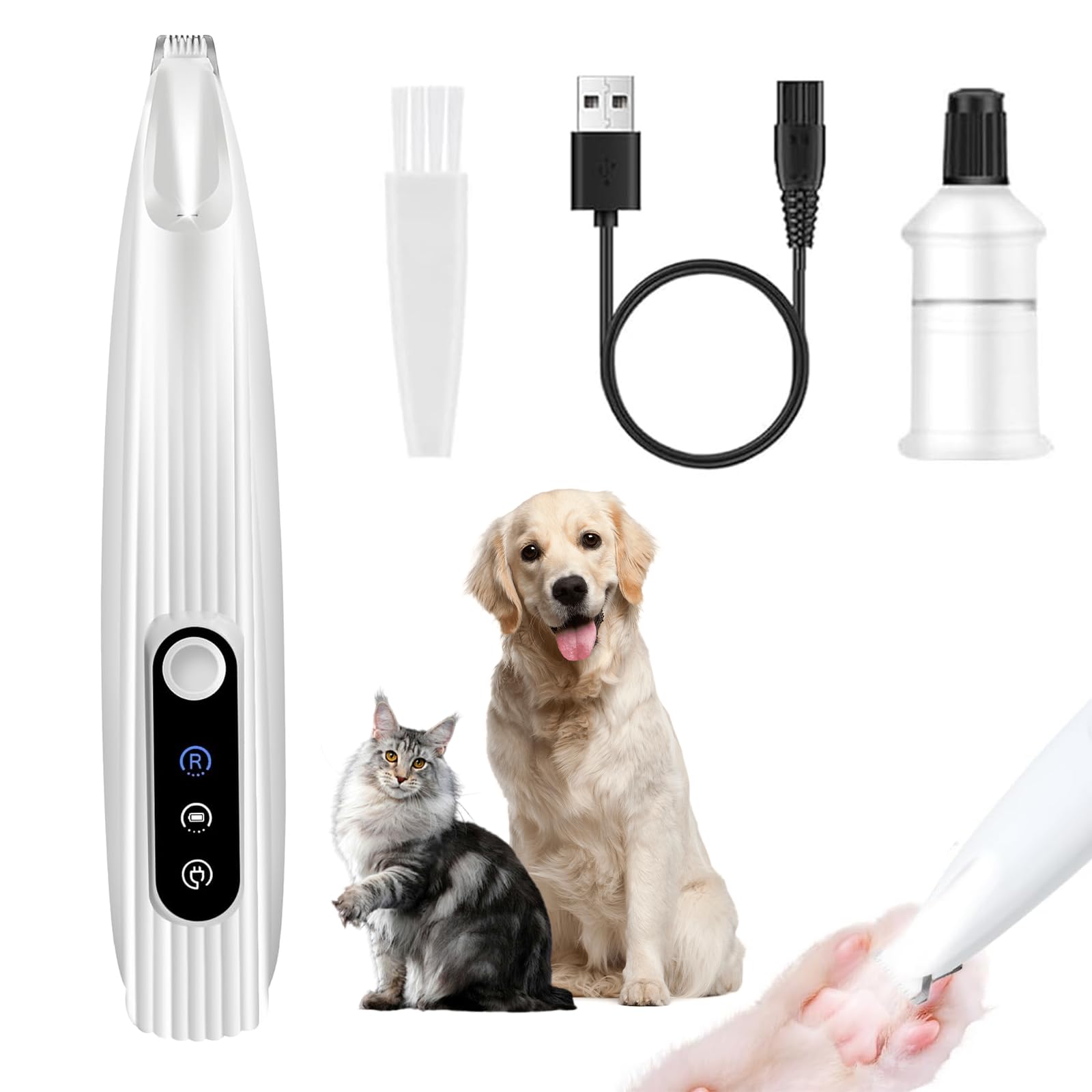 Upgraded Rechargeable Low Noise Pet Grooming Trimmer with LED Light - Wireless Dog & Cat Hair Clipper for Paw, Ears, Face, Eyes & HIPS - Perfect for Home Pet Grooming and Professional Use