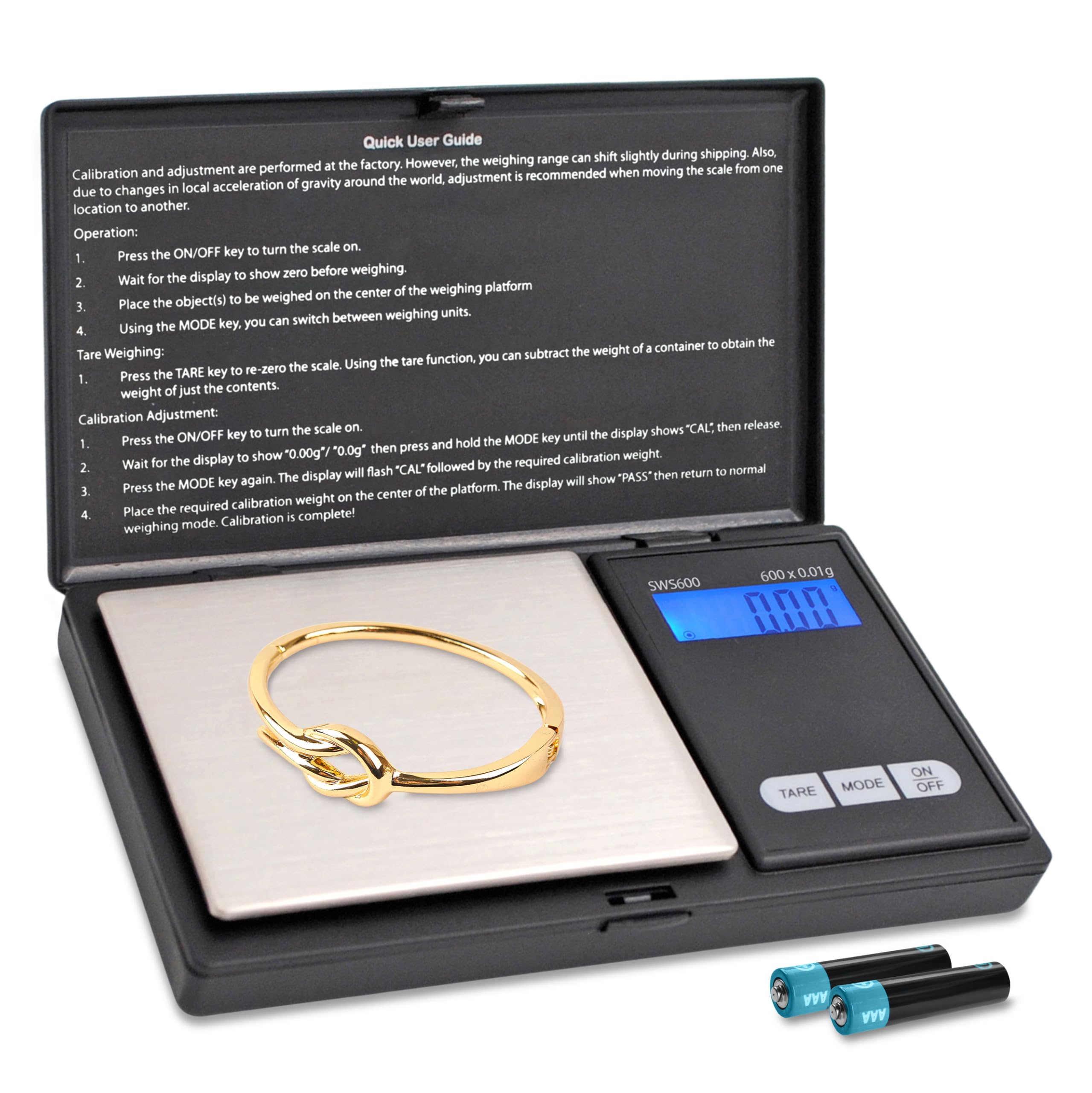 Smart Weigh SWS600 Elite Pocket Digital Scale - 600g x 0.1g Precision, Jewelry & Kitchen Gram Scale for Cooking, Nutrition, School & Travel | Compact Black Design for Portability & Easy Storage