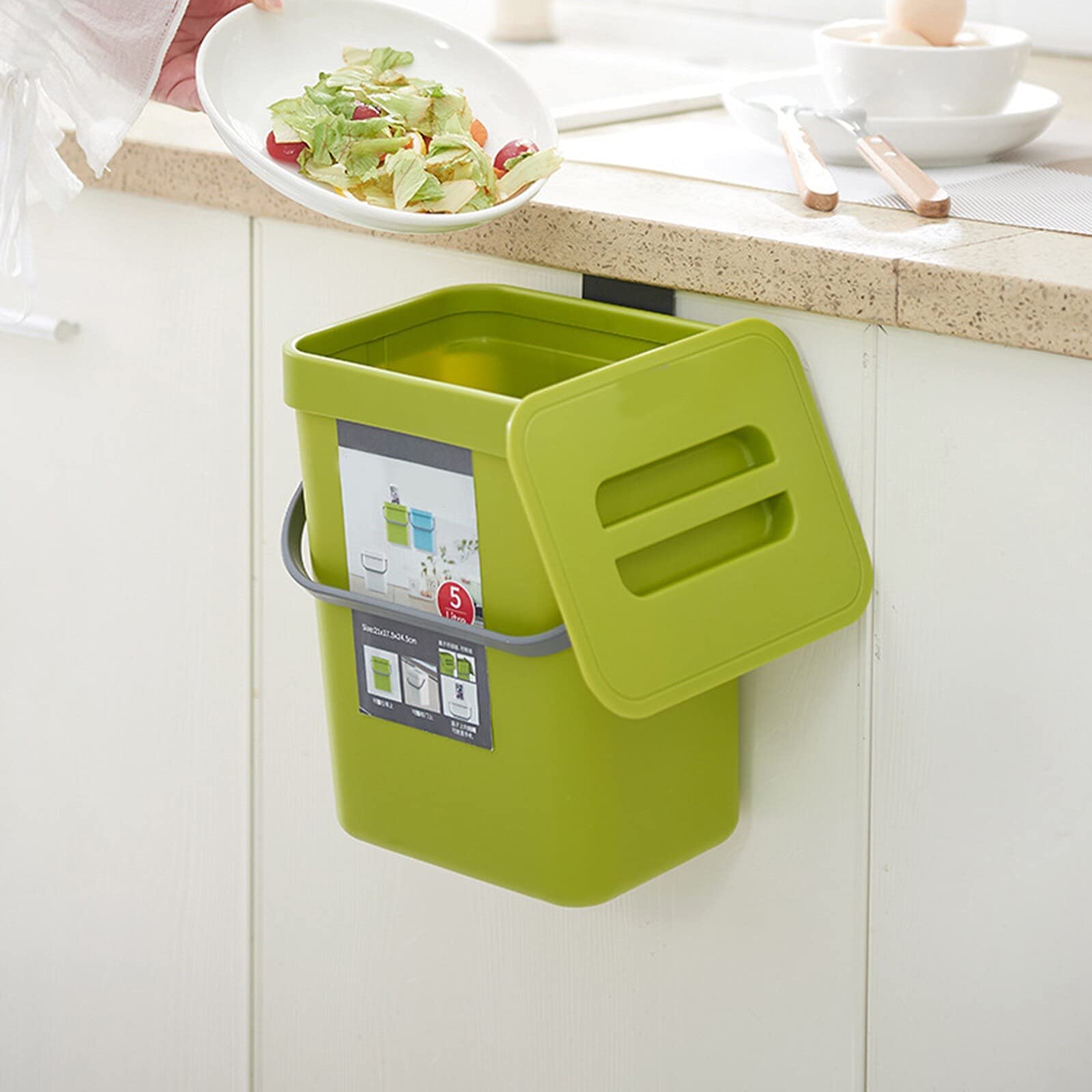 Automatic Push-Top Hanging Trash Can with Lid - Kitchen Waste Bin for Fruits, Vegetables & Household Cleaning - Perfect for Small Spaces & Eco-Friendly Homes