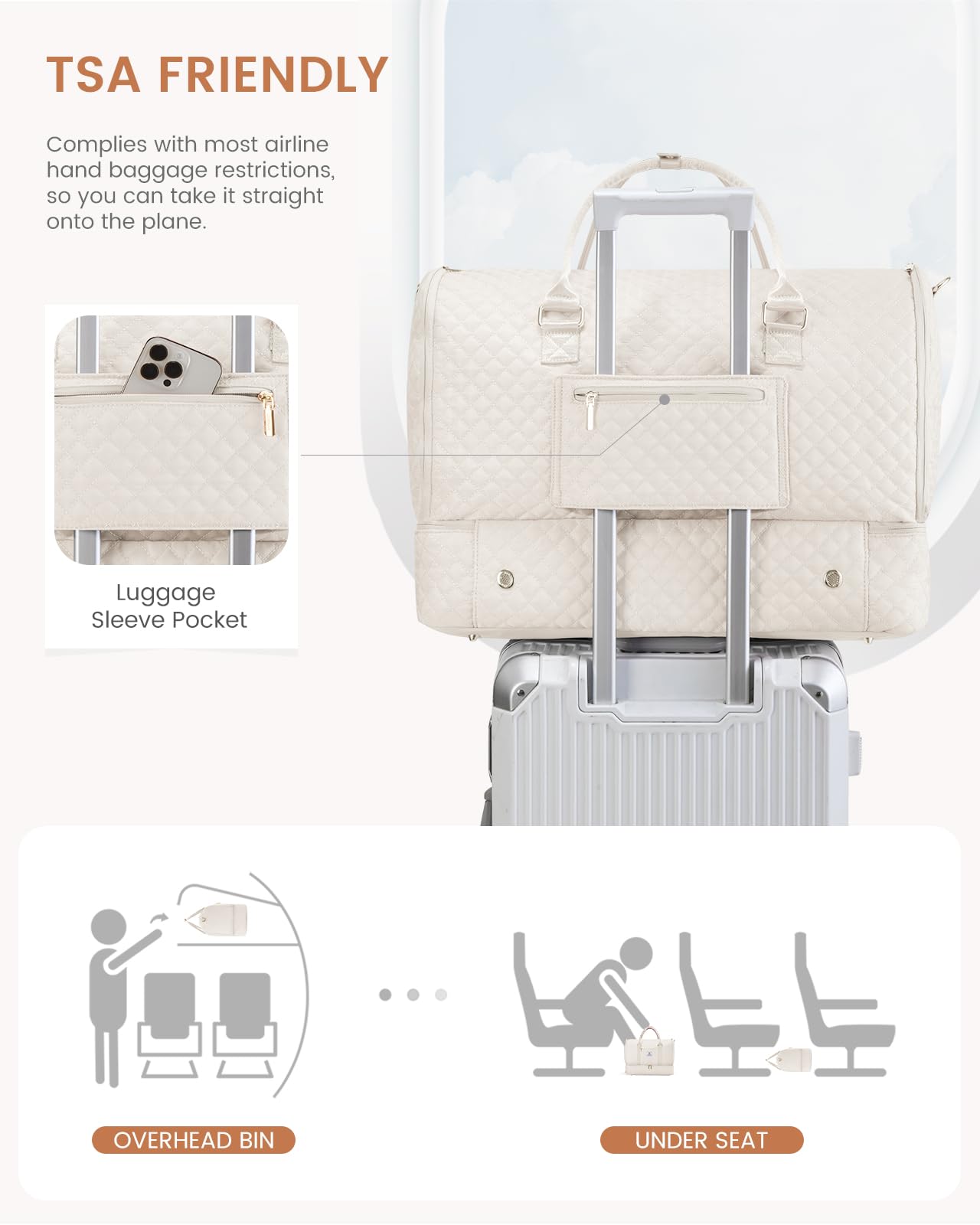 LOVEVOOK Convertible Garment Bag for Women with Shoe Compartment & Toiletry Pouch | 2-in-1 Hanging Suitcase & Travel Duffel Bag | Waterproof Carry-On Weekender Bag for Business Trips, Weddings, Vacations | Perfect for Business Travel, Formal Events & Weekend Getaways (Beige)