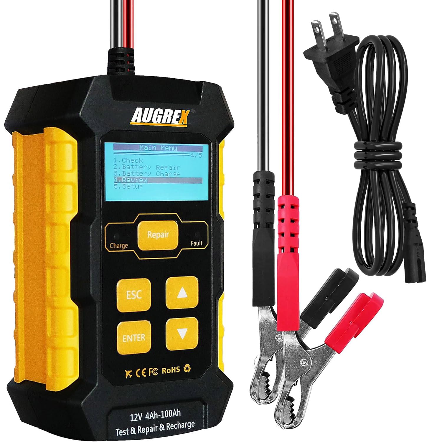 12V Car Battery Tester & Smart Charger - 4Ah-100Ah Auto Repair for Cars, Boats, RVs