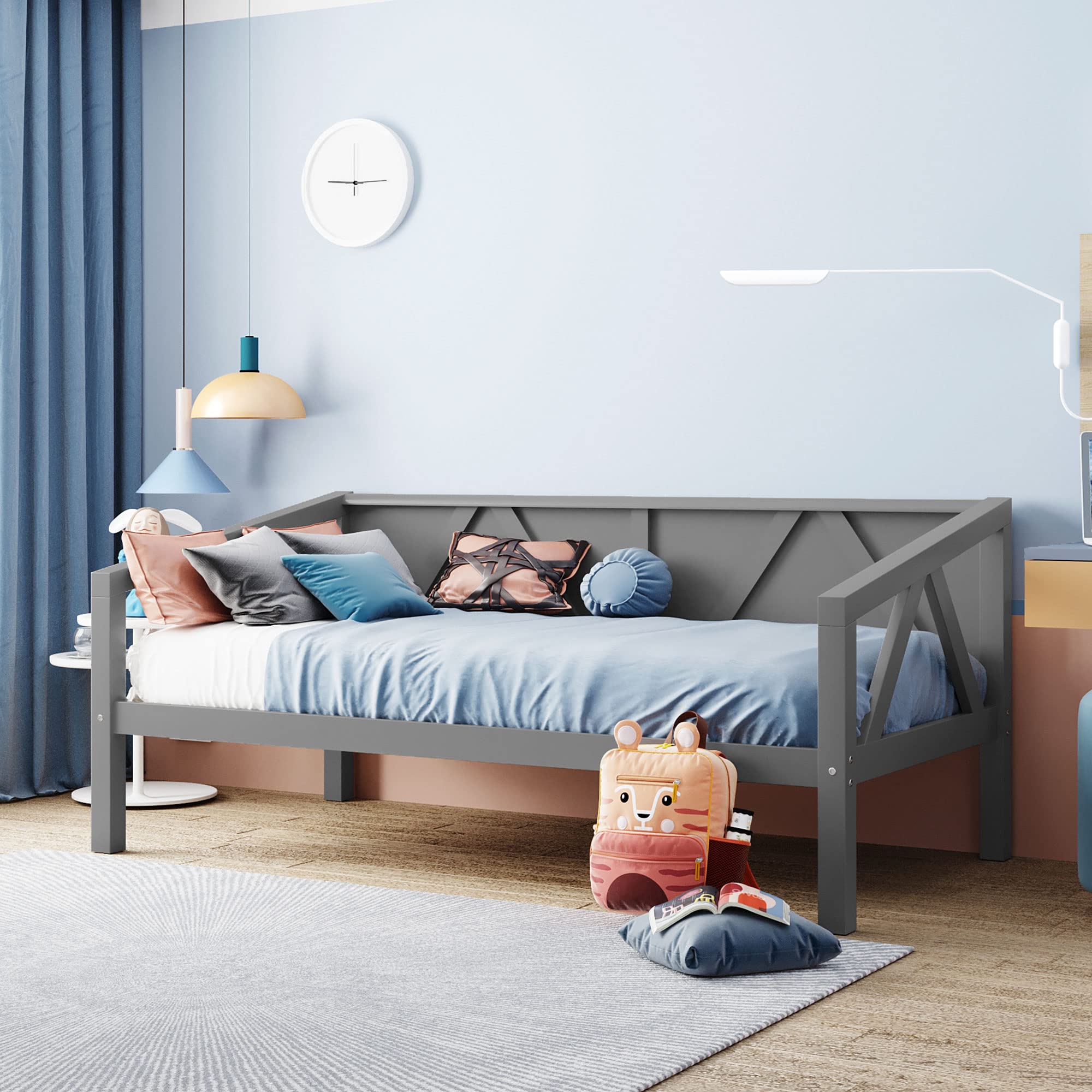 SOFTSEA Twin Daybed Frame - Sturdy Wood Platform Bed with Wood Slats & Triangle Support | Space-Saving Sofa Bed for Small Bedroom, Living Room, Guest Room & Dorm | Perfect for Lounging, Napping & Extra Seating