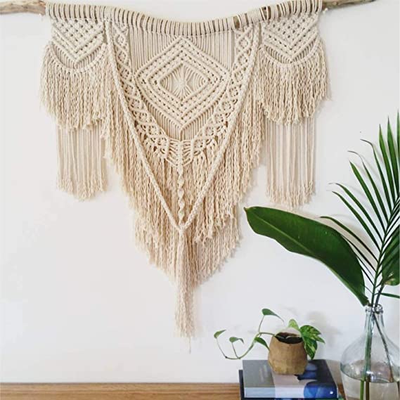 Macrame Bohemian Wall Hanging - 36x42 Inch Geometric Home Decor for Living Room, Bedroom & Office - Christmas Holiday Decoration - Handmade Cotton Wall Art for Boho Chic Interior Design