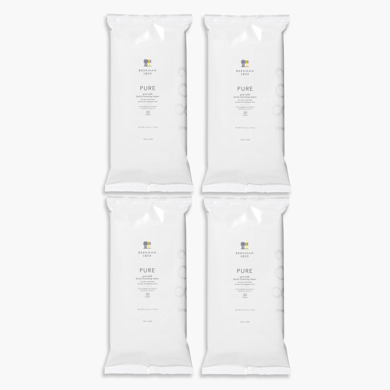 Pure Face Wipes Set of 4 - Gentle Cleansing Facial Wipes for Sensitive Skin | Travel, Gym & Daily Skincare Routine
