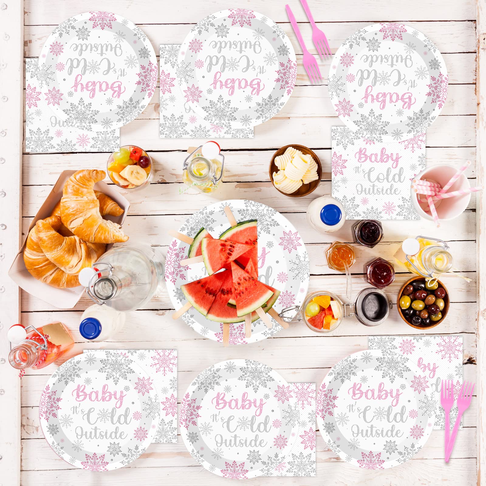 96 Pcs Winter Wonderland Baby Shower Party Decorations Set - Snowflake Themed Dessert Plates, Napkins & Forks for 24 Guests - Perfect for Girls' Birthday Party, Baby It's Cold Outside Theme & Winter Celebrations - Ideal for Baby Showers, Winter Birthdays and Holiday Gatherings