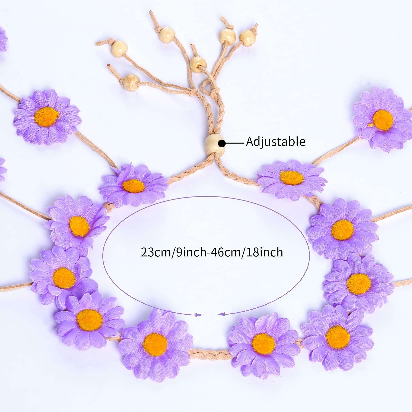 2pcs Bohemian Flower Headbands - Floral Crown Hair Accessories with Sunflowers in Beige & Purple for Festivals, Weddings, and Summer Outfits