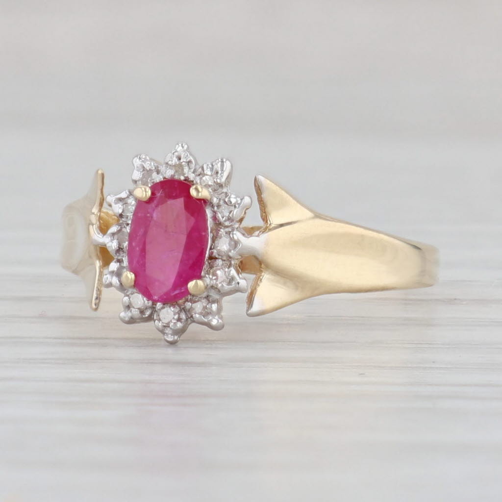 0.59ctw Oval Ruby & Diamond Halo Engagement Ring in 14k Yellow Gold, Size 8.25 - Perfect for Valentine's Day, Anniversary & Proposal Gifts