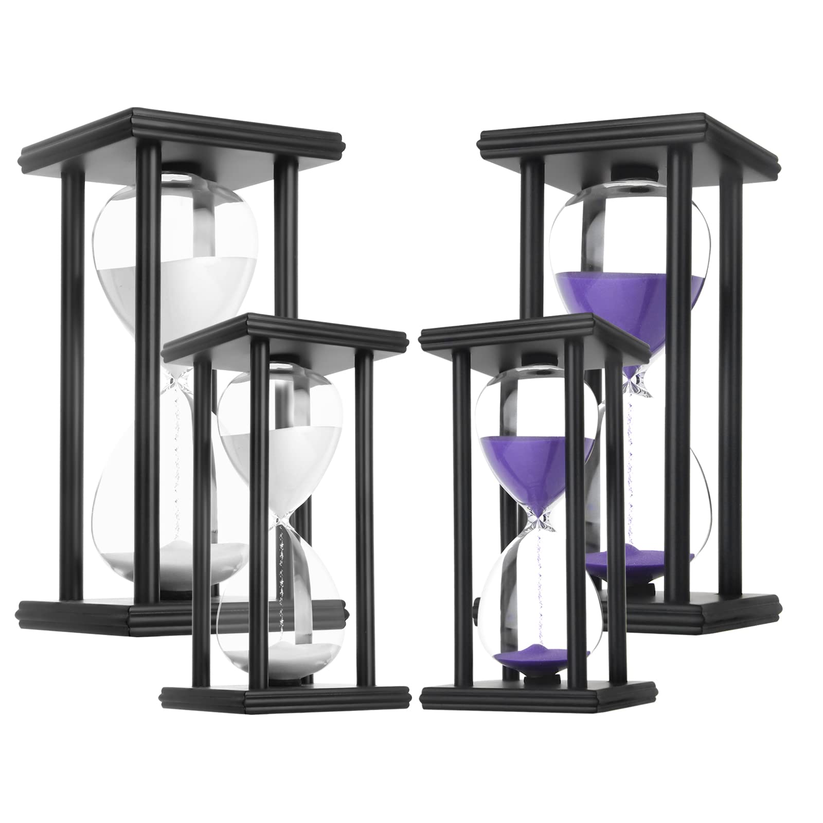 45 Minute Hourglass Sand Timer - Black Wooden Sandglass for Home, Office, Classroom, Kitchen & Restaurant Decor | Perfect for Time Management, Meditation & Stylish Living Room Accents (White Sand)
