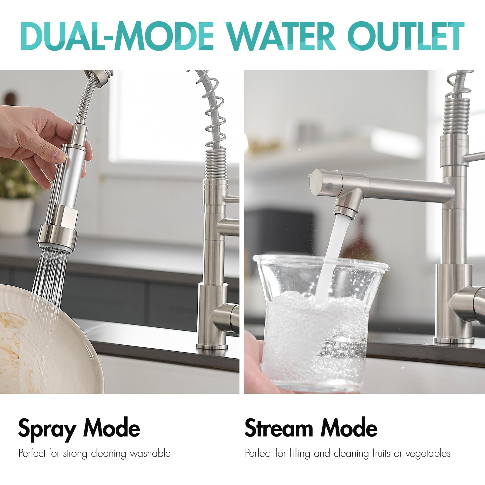 AIMADI Brushed Nickel Single Handle Pull Down Kitchen Faucet - Stainless Steel Contemporary Sink Faucet with Sprayer for Modern Home Kitchen Renovation & Upgrade