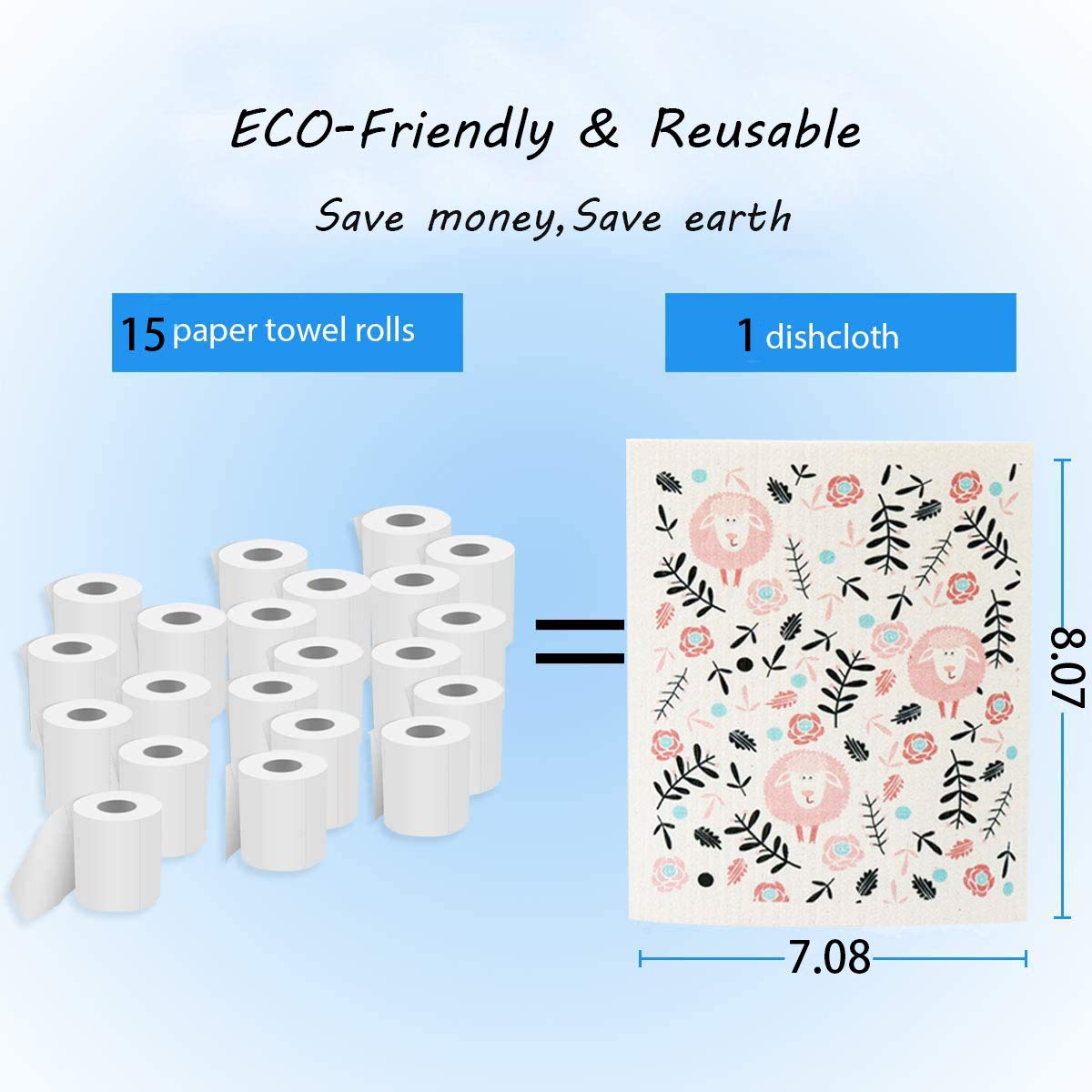 **Eco-Friendly Swedish Dishcloth Set of 4 - Super Absorbent, Fast-Drying, Reusable Kitchen Towels | Odor-Free Cleaning Cloths for Dishes, Countertops & More (Sheep Design)**