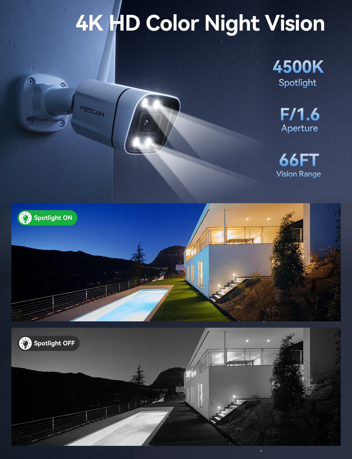 FOSCAM 4K 8MP Wireless Outdoor Security Camera with 5GHz/2.4GHz WiFi, 120° Wide View, 20x Zoom, AI Human/Vehicle Detection, 66ft Color Night Vision & IP66 Weatherproof - Ideal for Home Security, Backyard Monitoring, and Business Surveillance