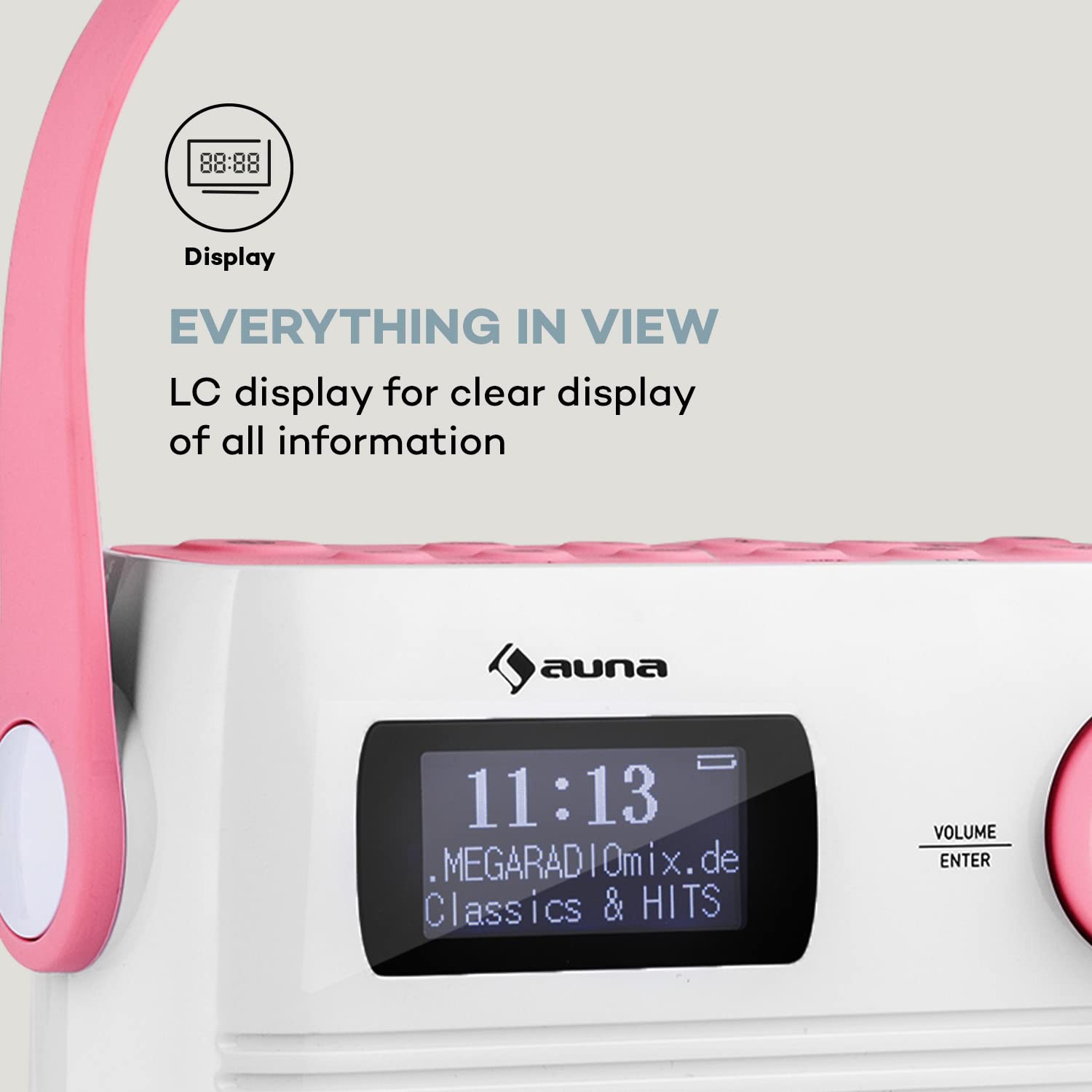 Auna Splash Shower Radio - Waterproof DAB+/FM Digital Radio with Bluetooth, USB-C Charging & Headphone Jack | IPX4 Rated for Bathroom, Poolside & Outdoor Use | White & Pink Color