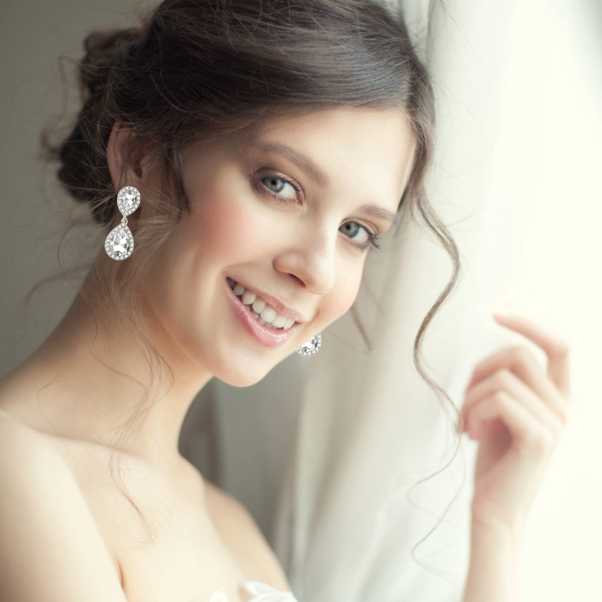 THUNARAZ 4 Pairs Silver Clip-On Earrings for Women - Sparkly Rhinestone Tassel Chandelier Dangle Earrings | Non-Pierced Prom Jewelry Set for Brides & Bridesmaids | Perfect for Weddings, Parties & Special Occasions