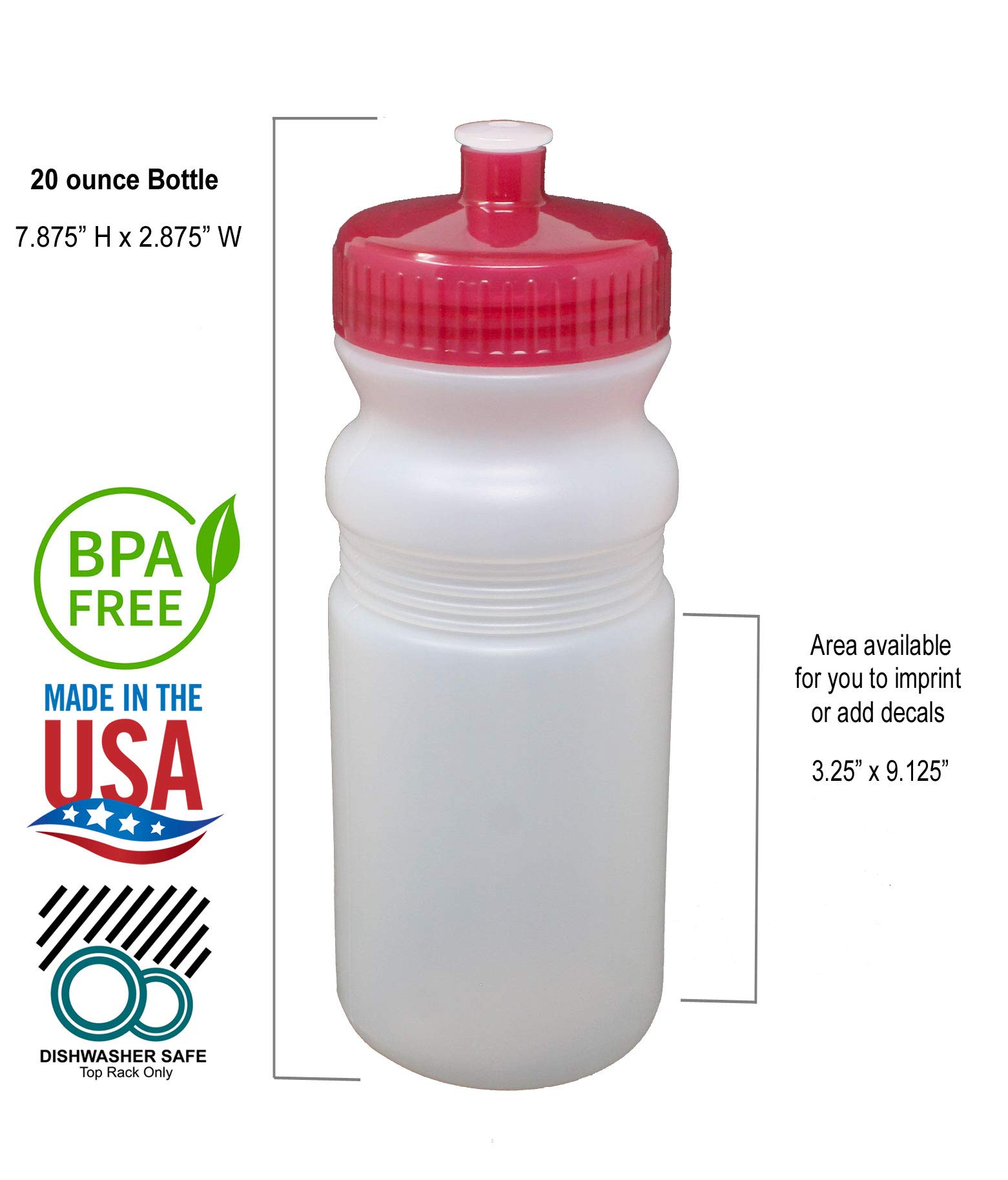 Rolling Sands 20oz BPA-Free Sports Water Bottles 100 Pack - Dishwasher Safe, Made in USA - Perfect for Gyms, Schools, Offices & Team Sports Hydration