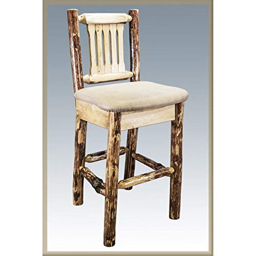 Montana Woodworks Glacier Country Collection Barstool with Back - Rustic Wood Bar Stool with Comfortable Back Support for Kitchen Island, Home Bar & Dining Room