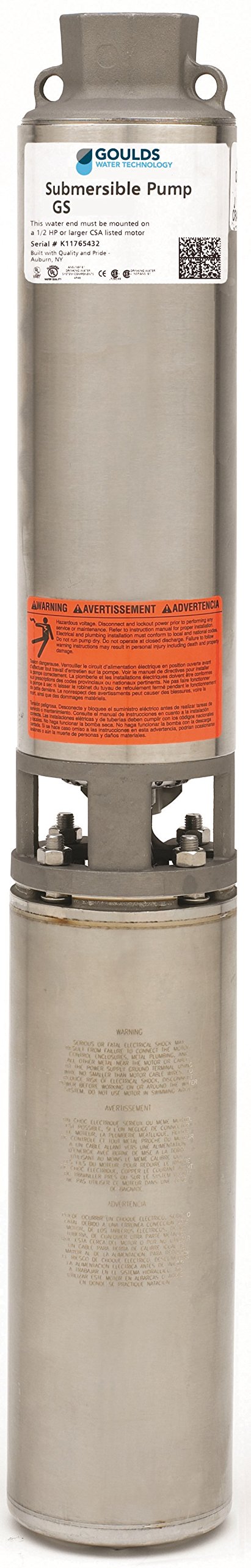 Goulds 5GS05 5GPM 1/2HP Submersible Well Pump End - High Efficiency Water Pump for Home, Farm & Irrigation Use