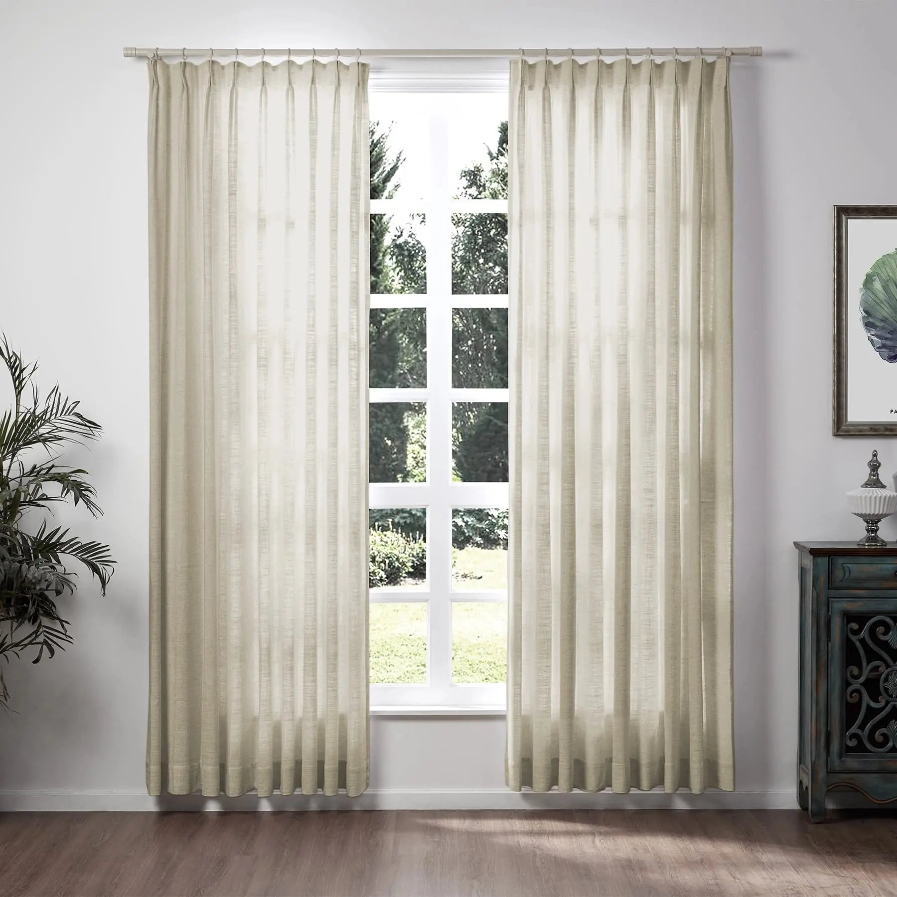 Liz Linen Pinch Pleat Ready-Made Curtains - Unlined Window Drapes for Living Room & Bedroom Decor