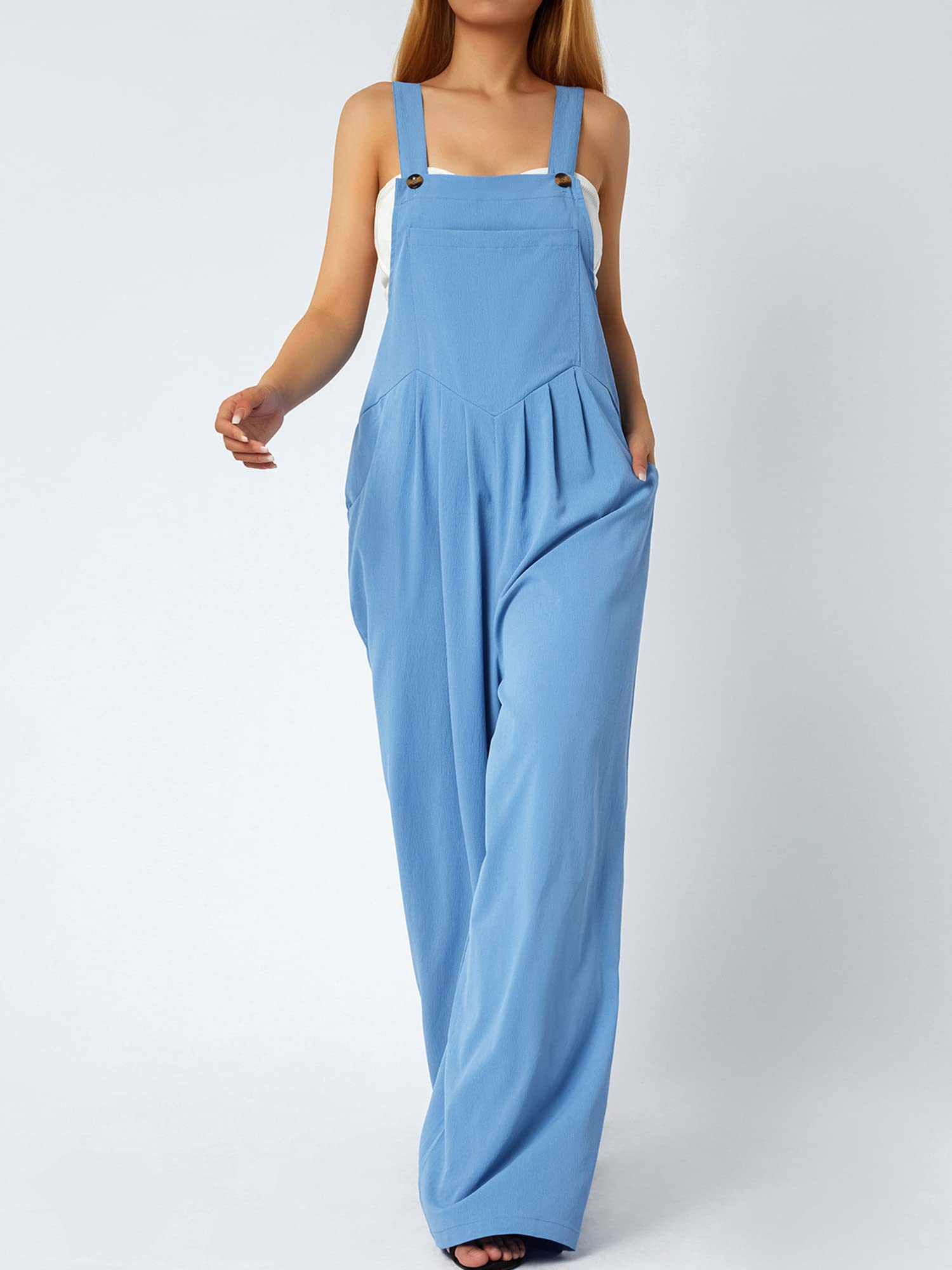 Kaipiclos Women's Baggy Overalls - Plus Size Wide Leg Jumpsuit, Solid Color Linen Suspender Overalls with Pockets for Summer | Casual Outfit, Streetwear Fashion, Boho Chic Style