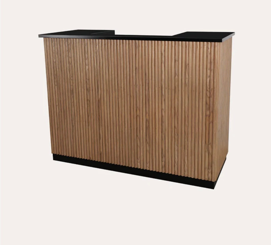 Modern Noir Tambour Reception Desk - Elegant Office Furniture for Hotels, Lobbies & Corporate Spaces - Durable & Stylish Entryway Solution
