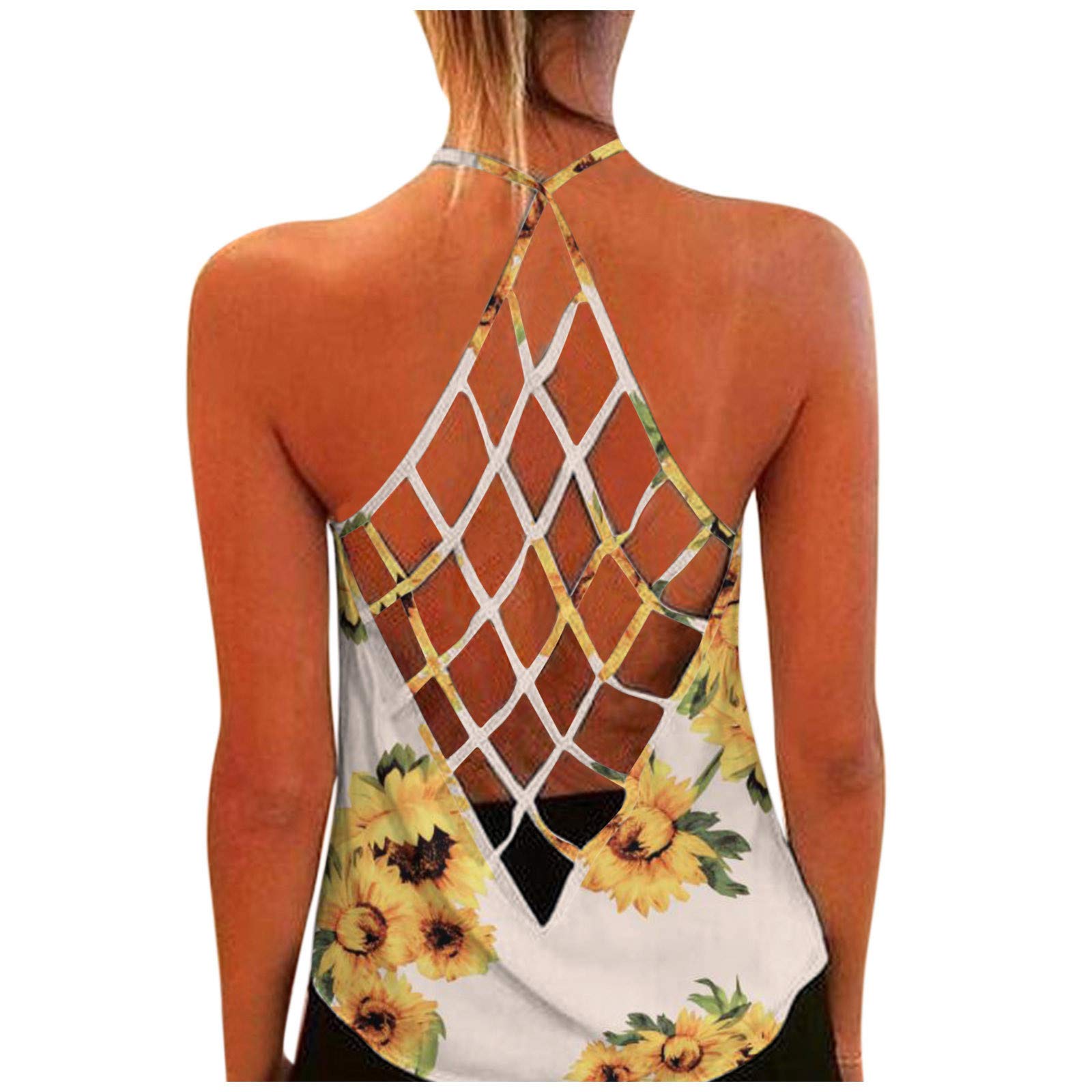 Women's Open Back Tank Tops - Floral Print Sleeveless Summer Blouse for Beach, Party & Casual Wear | Cute Halter Neck Backless Vest Top